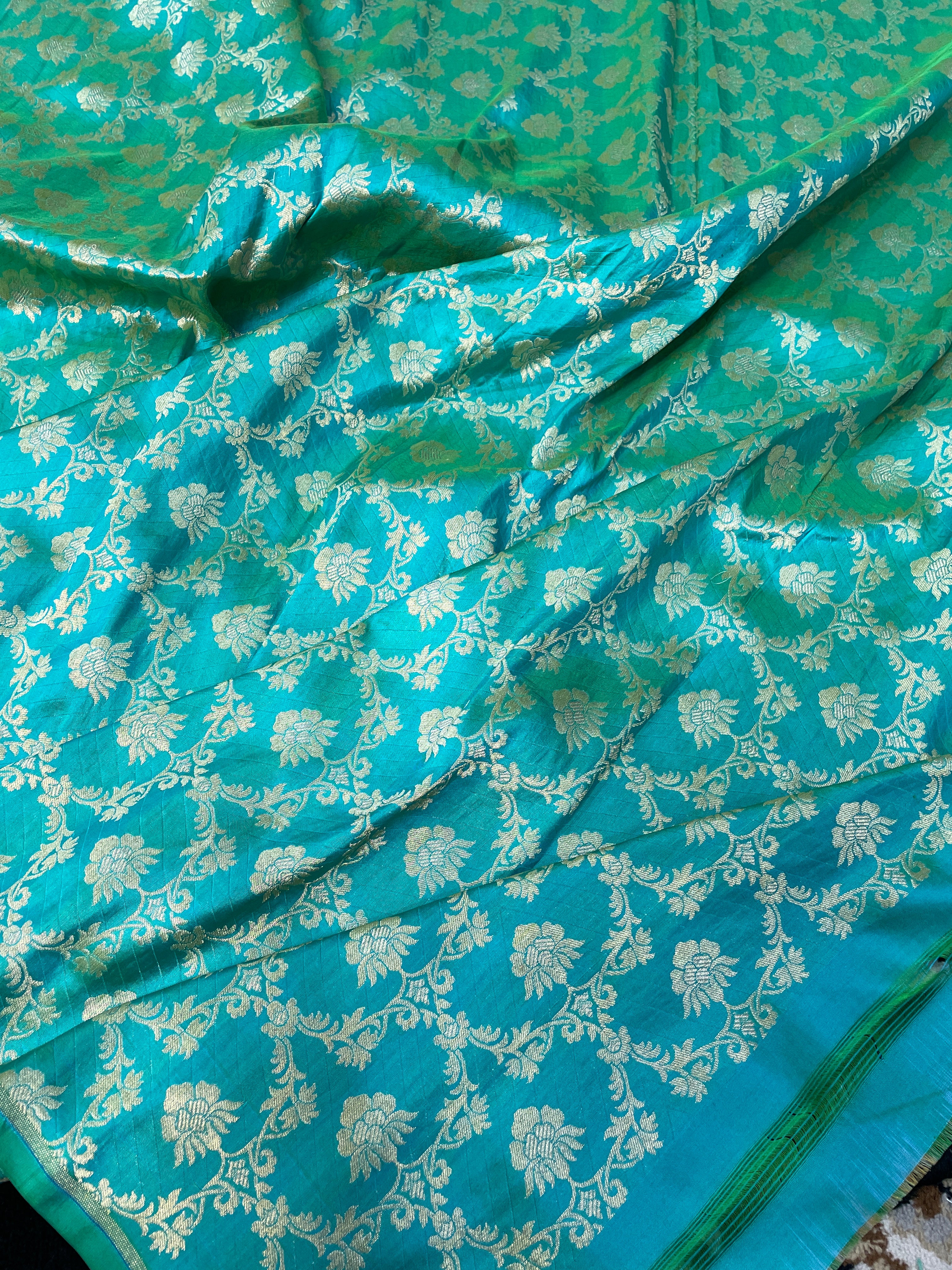 Turquoise Blue Banarasi Pure Katan Silk Lehenga