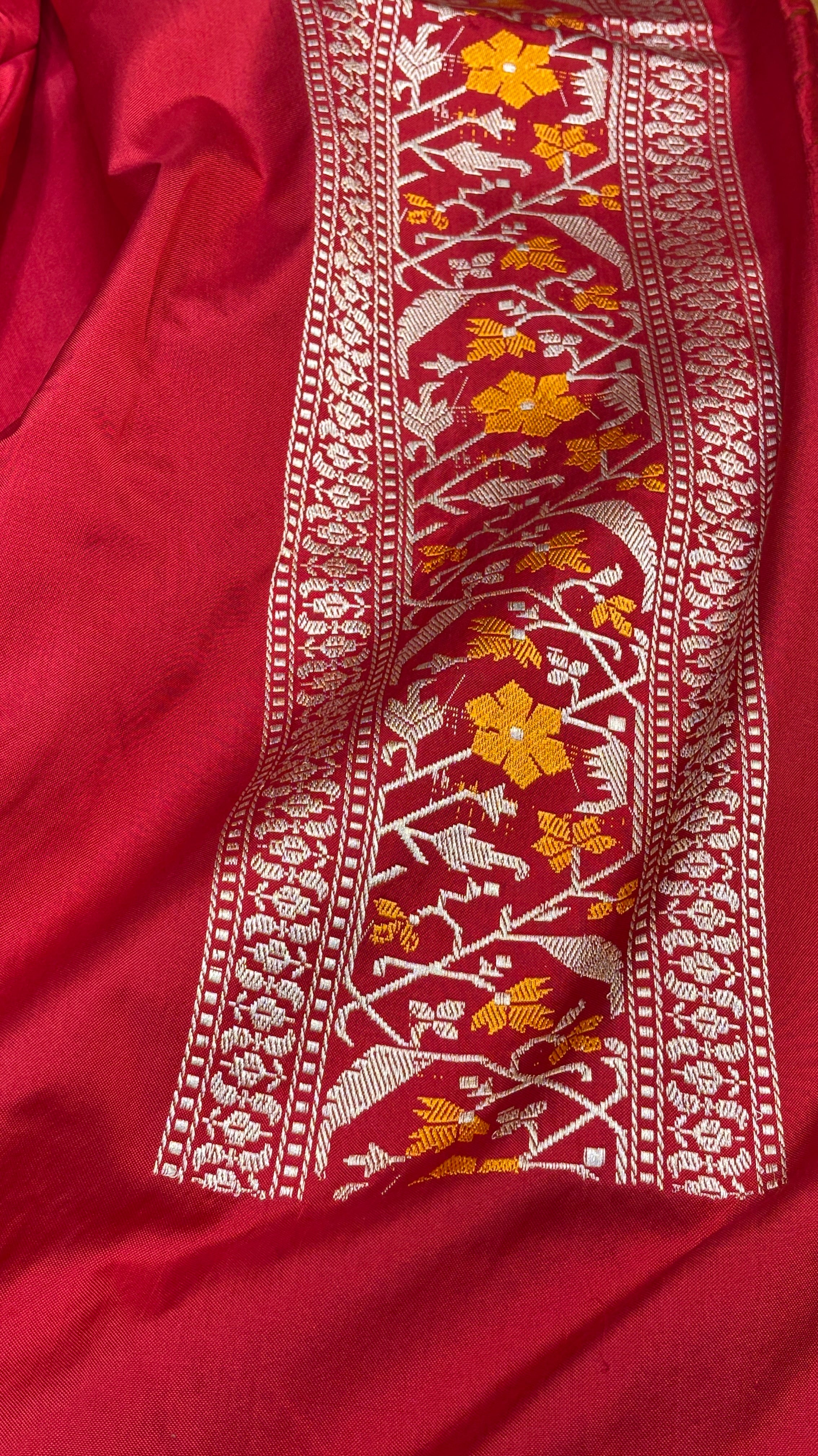 Yellow Pure Banarasi Ektara Silk Handwoven Saree