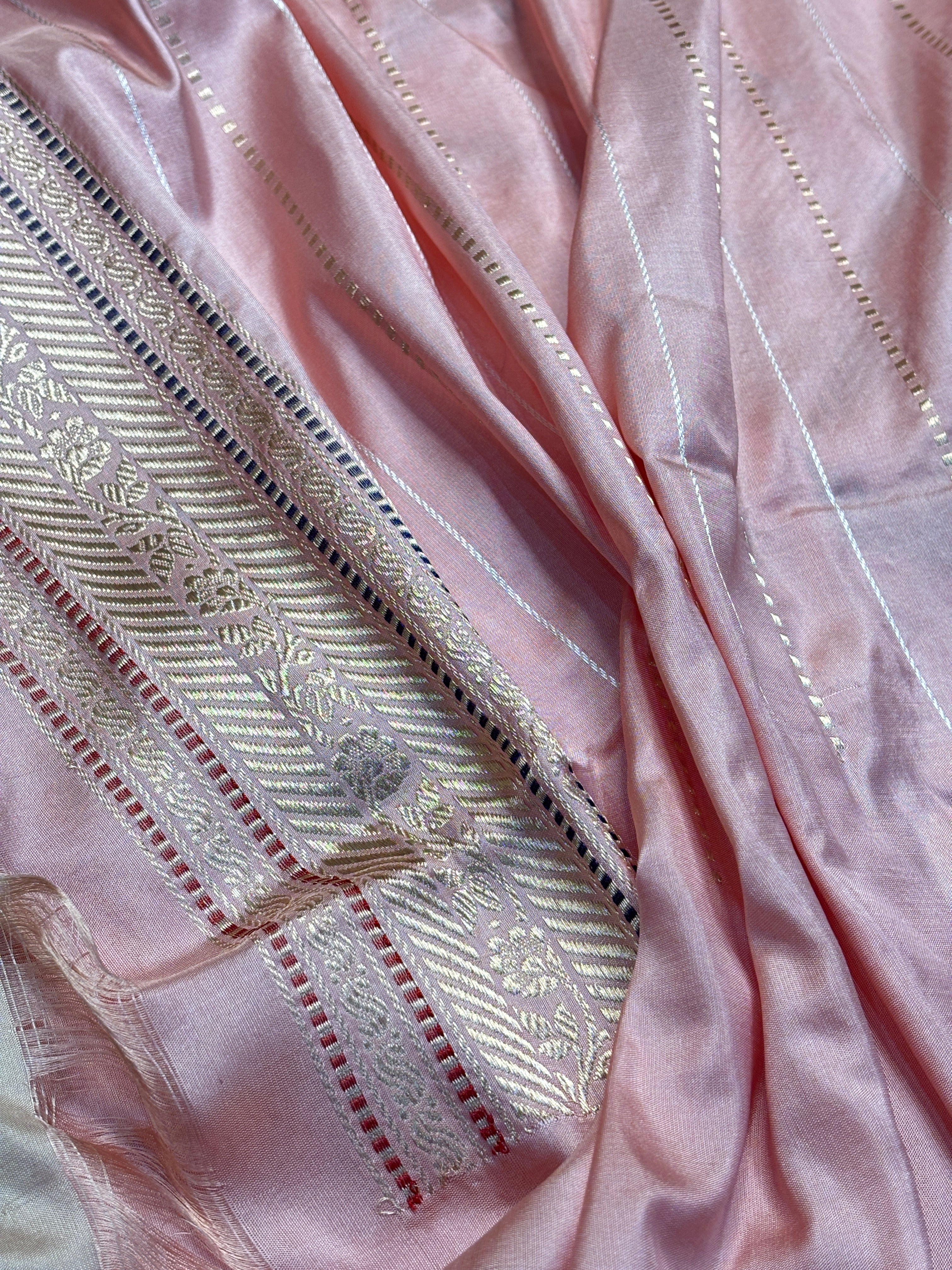 Baby Pink Pure Banarasi Katan Silk Handloom Saree