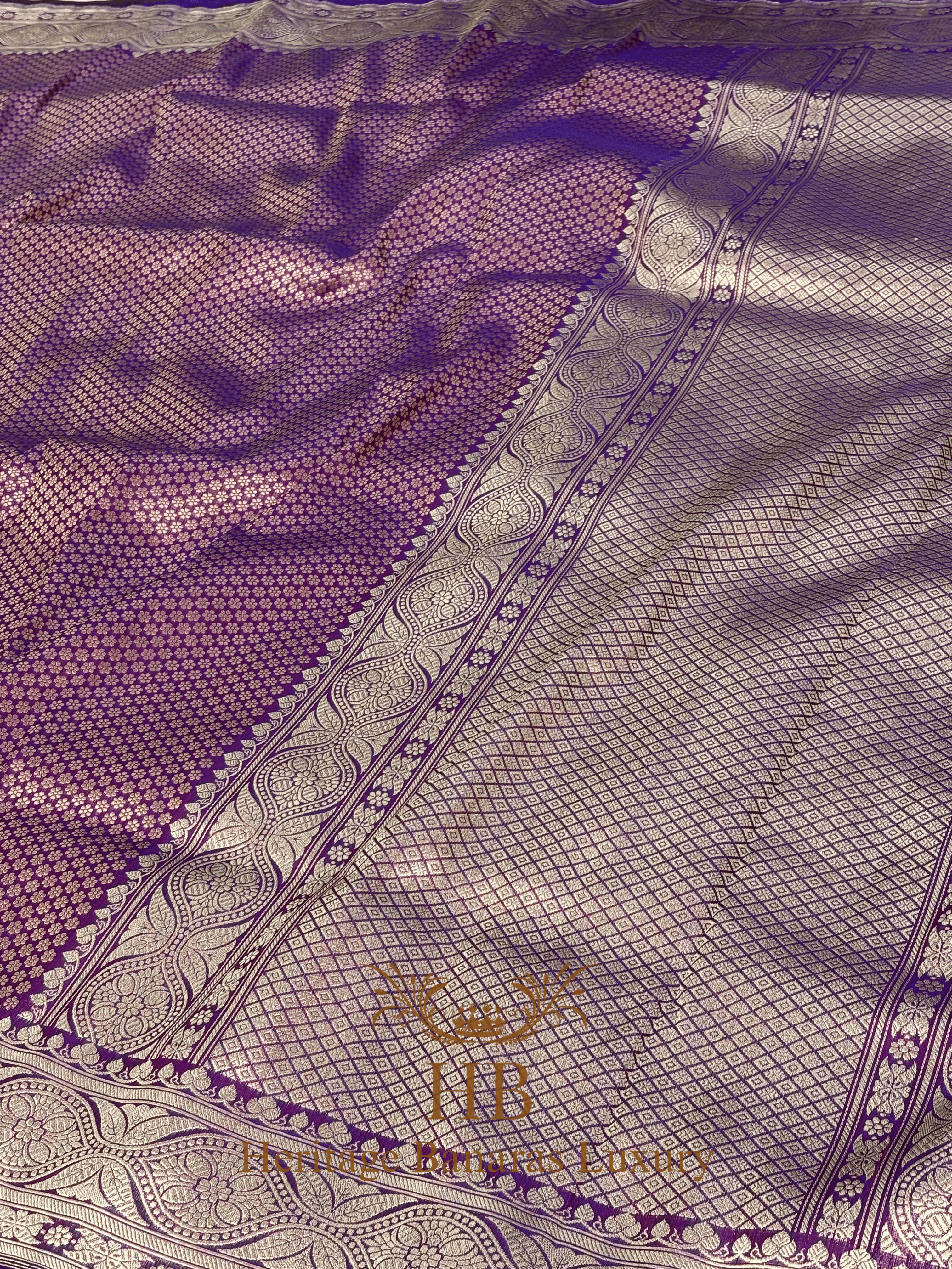 Purple Handwoven Banarasi Pure Katan Silk Brocade Saree