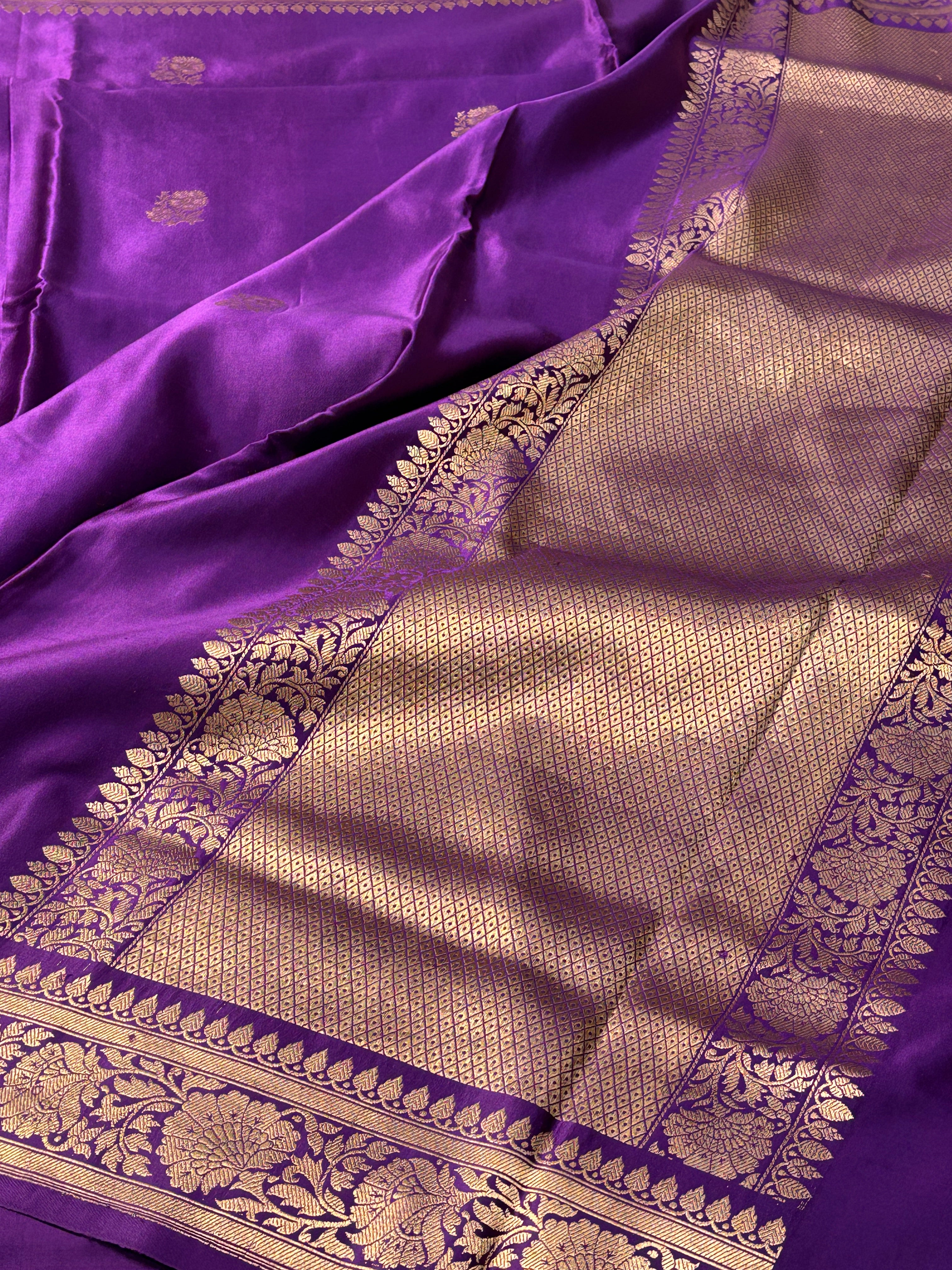 Cadbury purple Banarasi Satin-Mashru Silk Handwoven Saree
