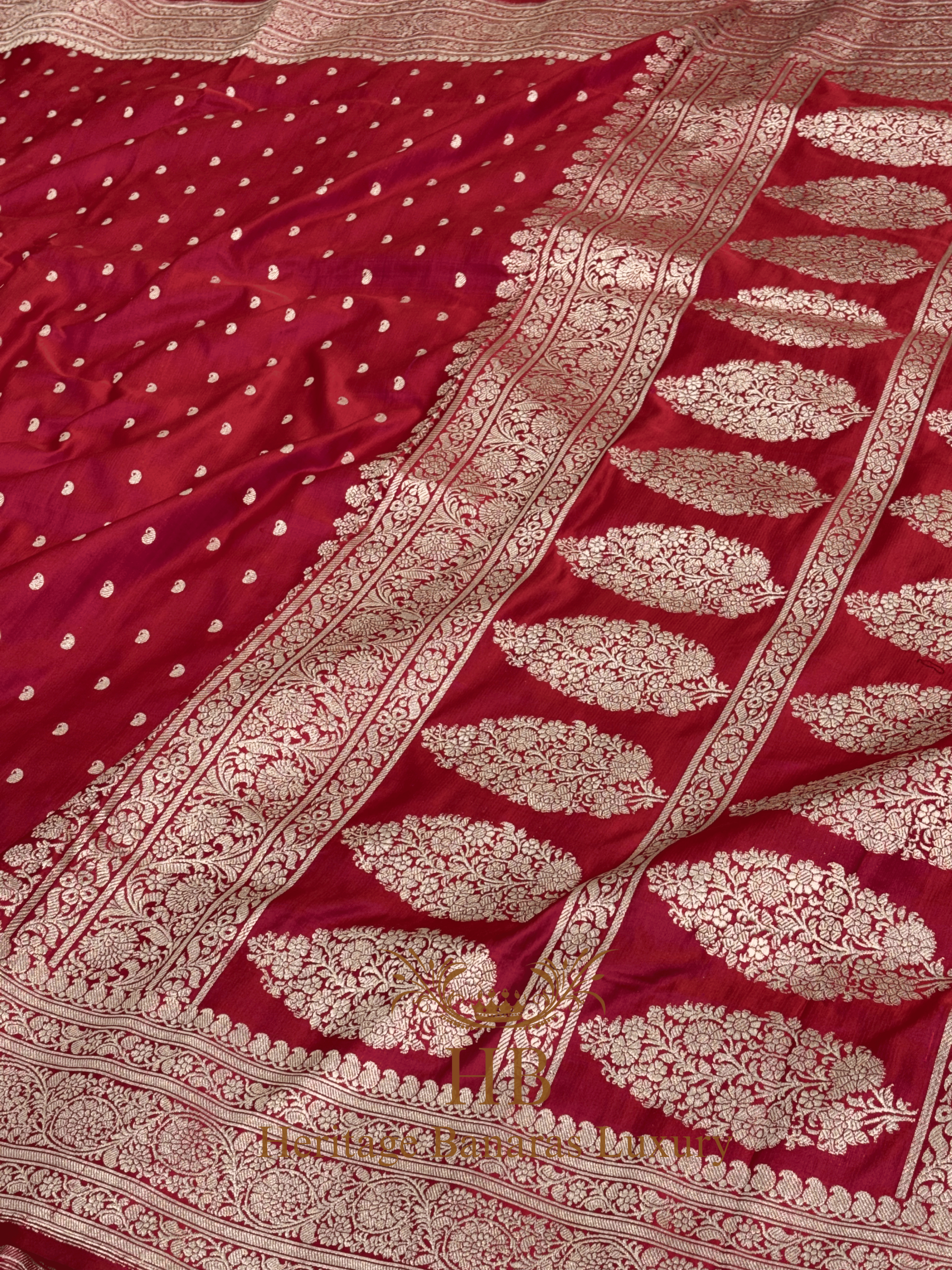Red Handwoven Banarasi Pure Satin Silk Saree