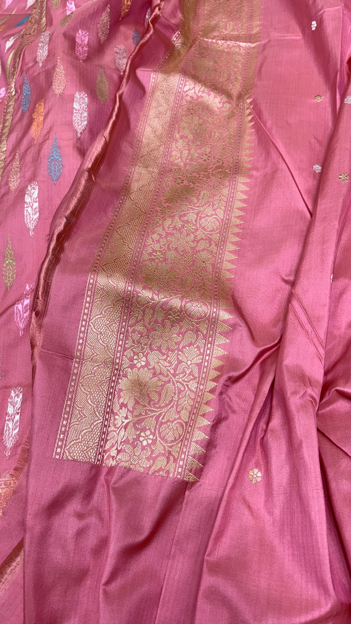 Dark Pink Pure Banarasi Katan Silk Saree
