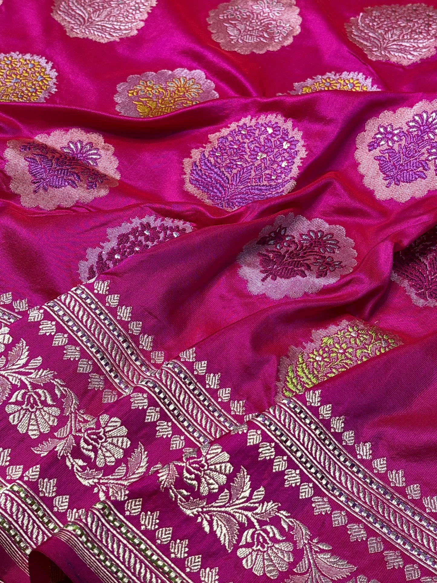Rani Pink Pure Banarasi Katan Silk Handloom Saree