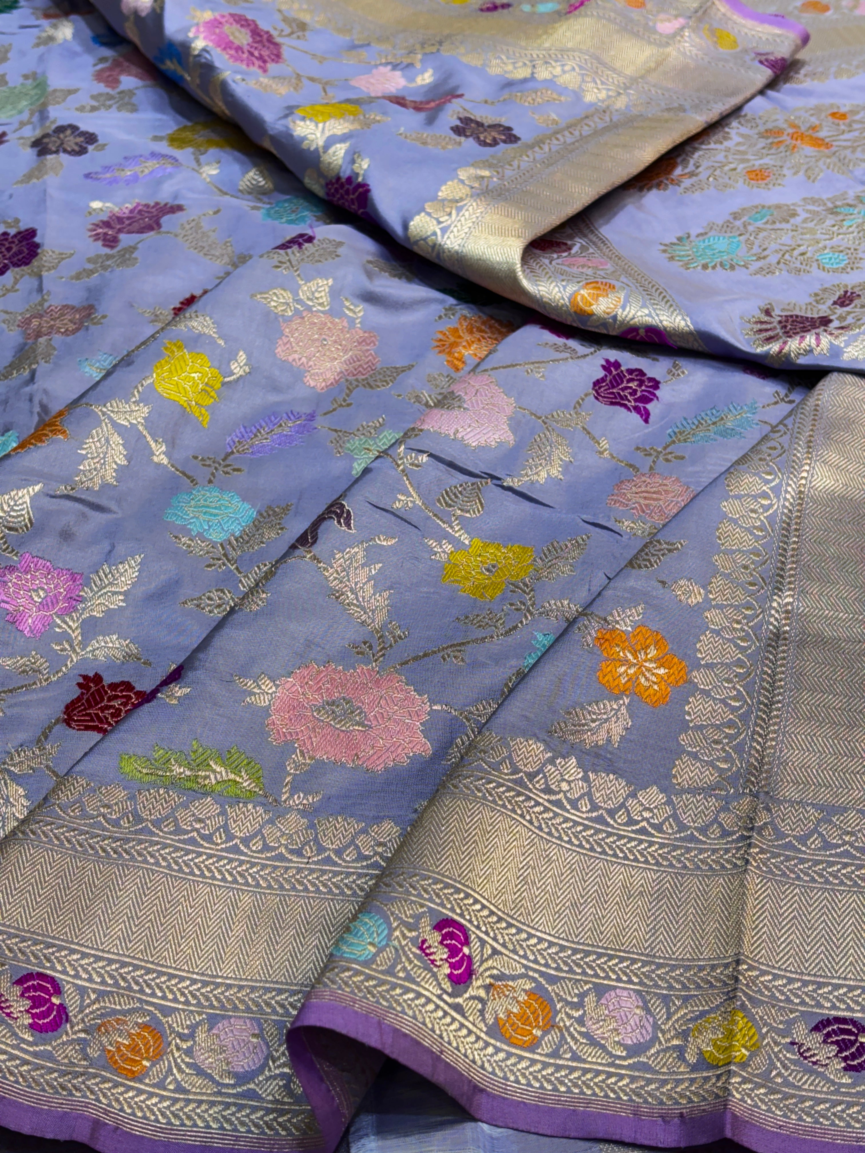 Winkle Blue Pure Banarasi Katan Silk Handloom Saree