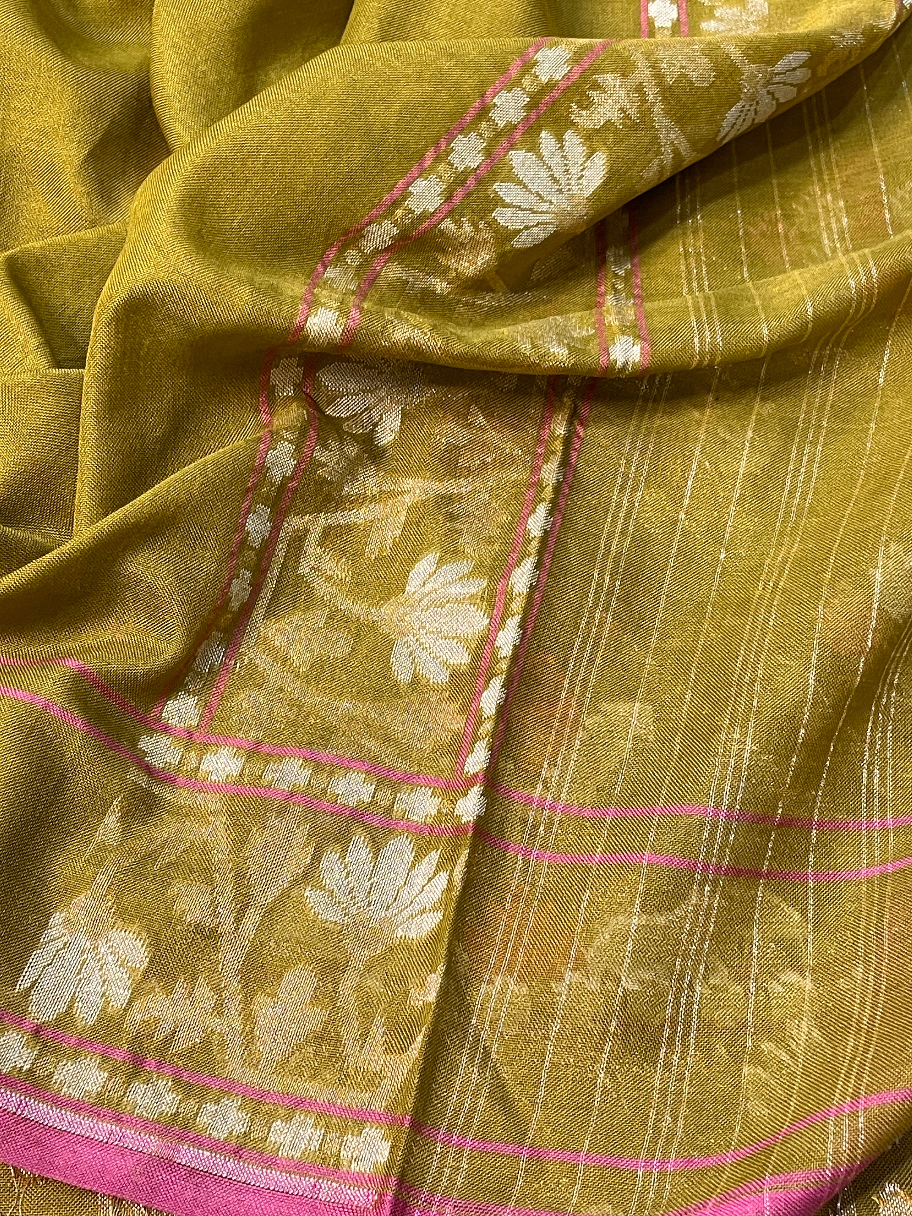 Mehandi Green Banarasi cotton Jamdani handloom Saree