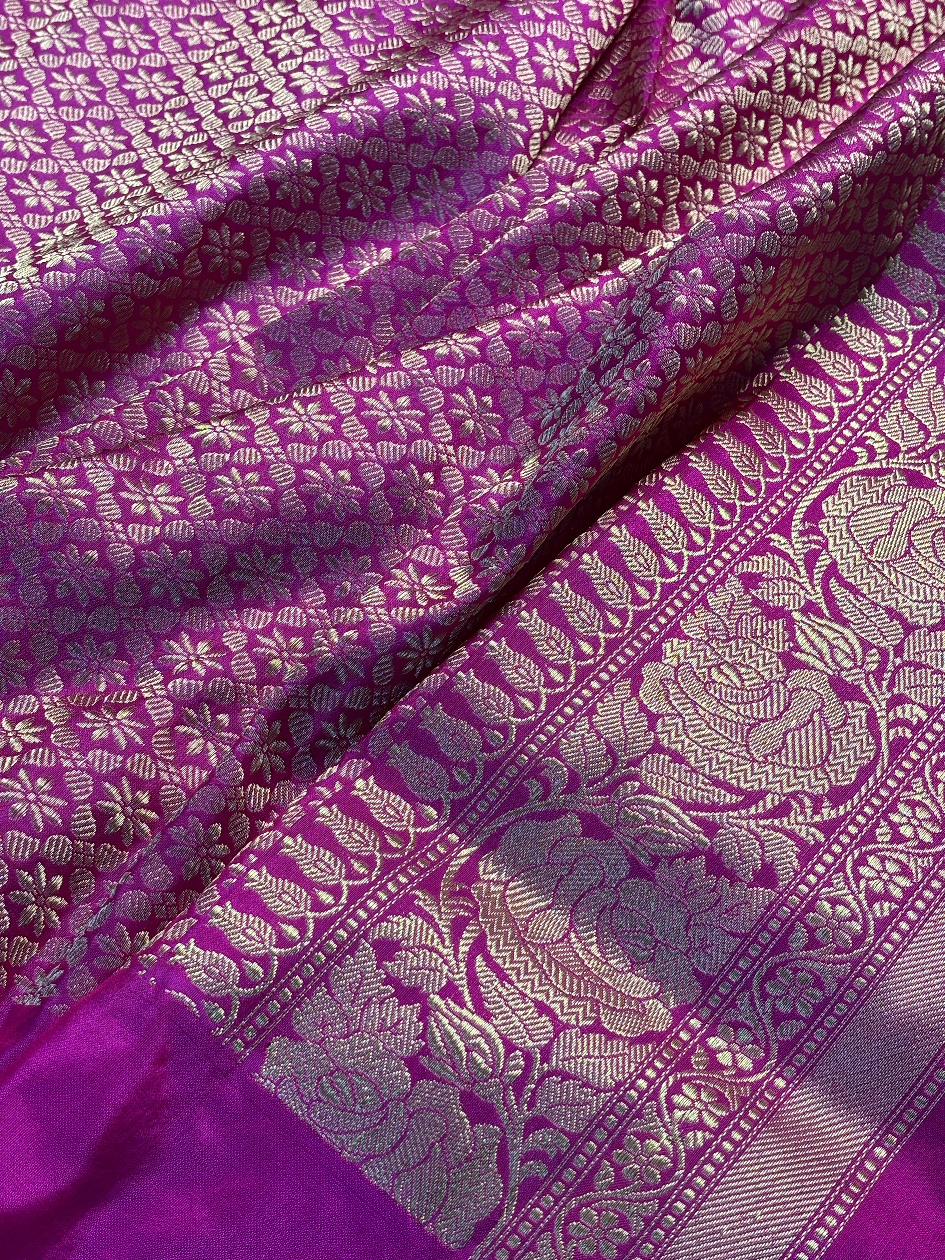 Rani Pink Rangkaat Banarasi Katan Silk Handwoven Saree
