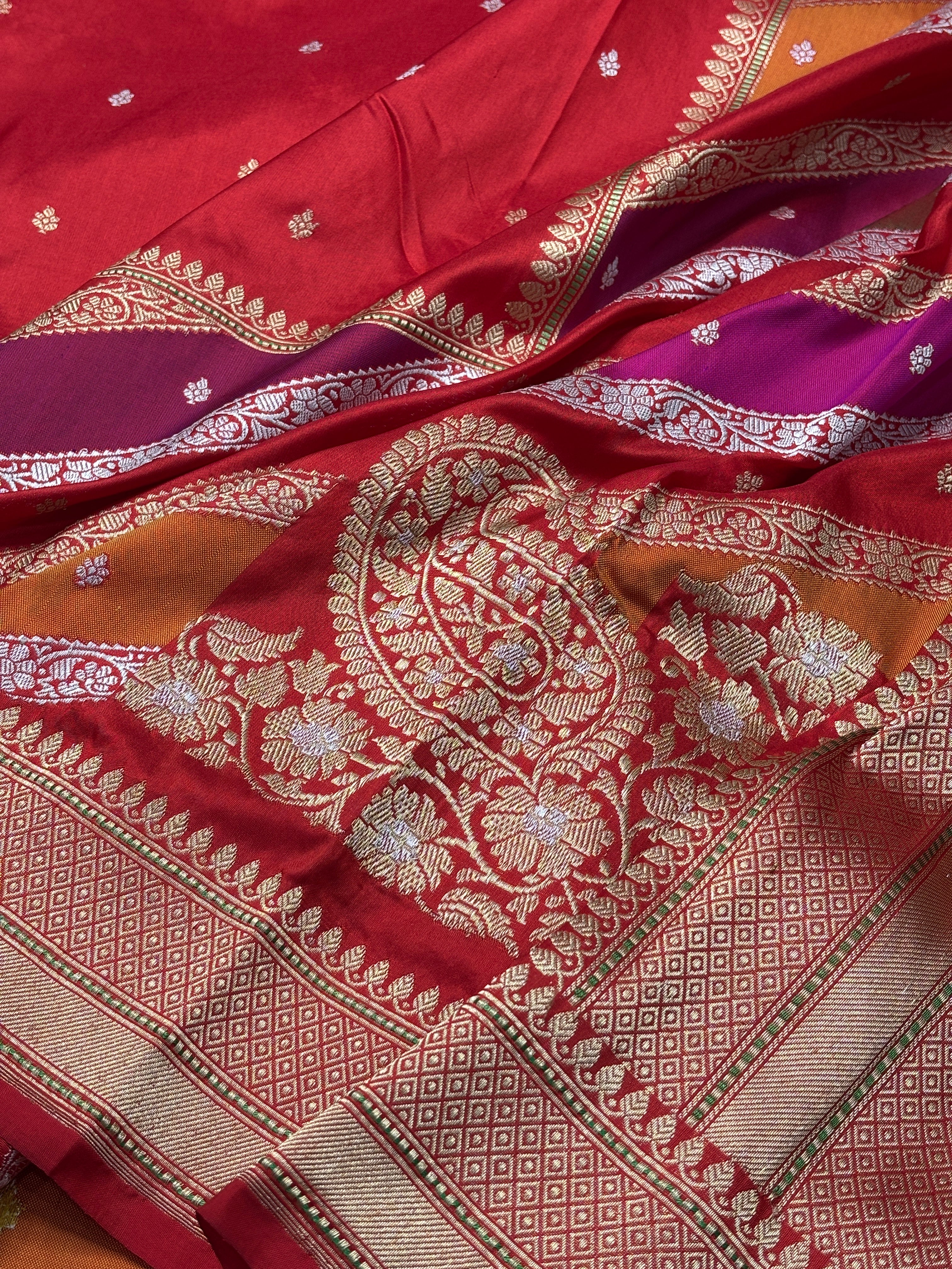 Red Pure Banarasi Rangkaat Silk Handloom Saree