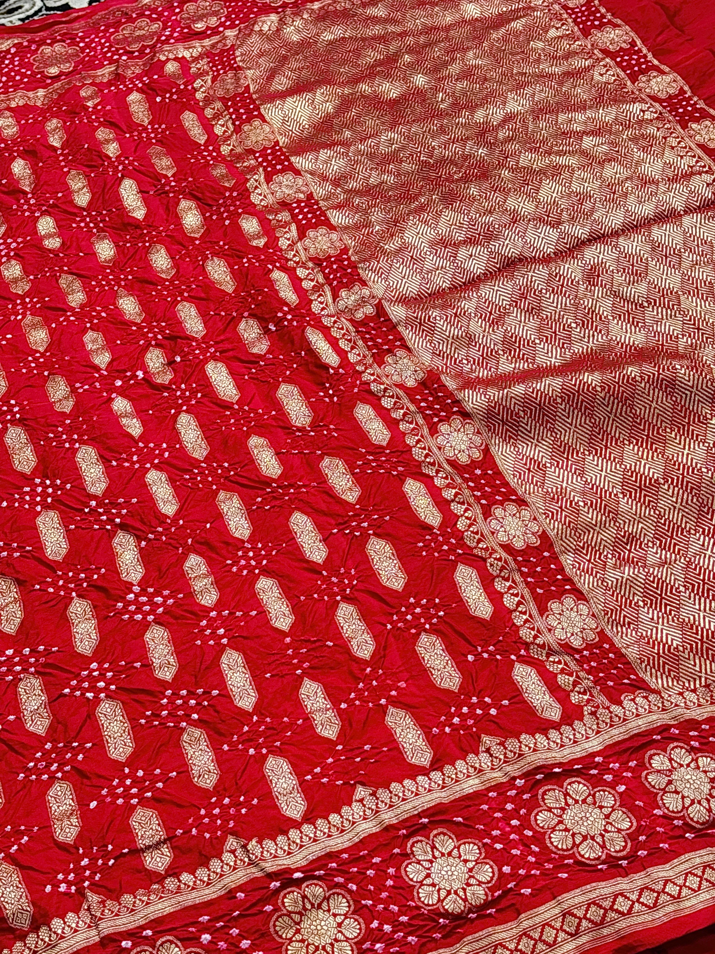 Red Banarasi Mashru Bandhan Silk Saree