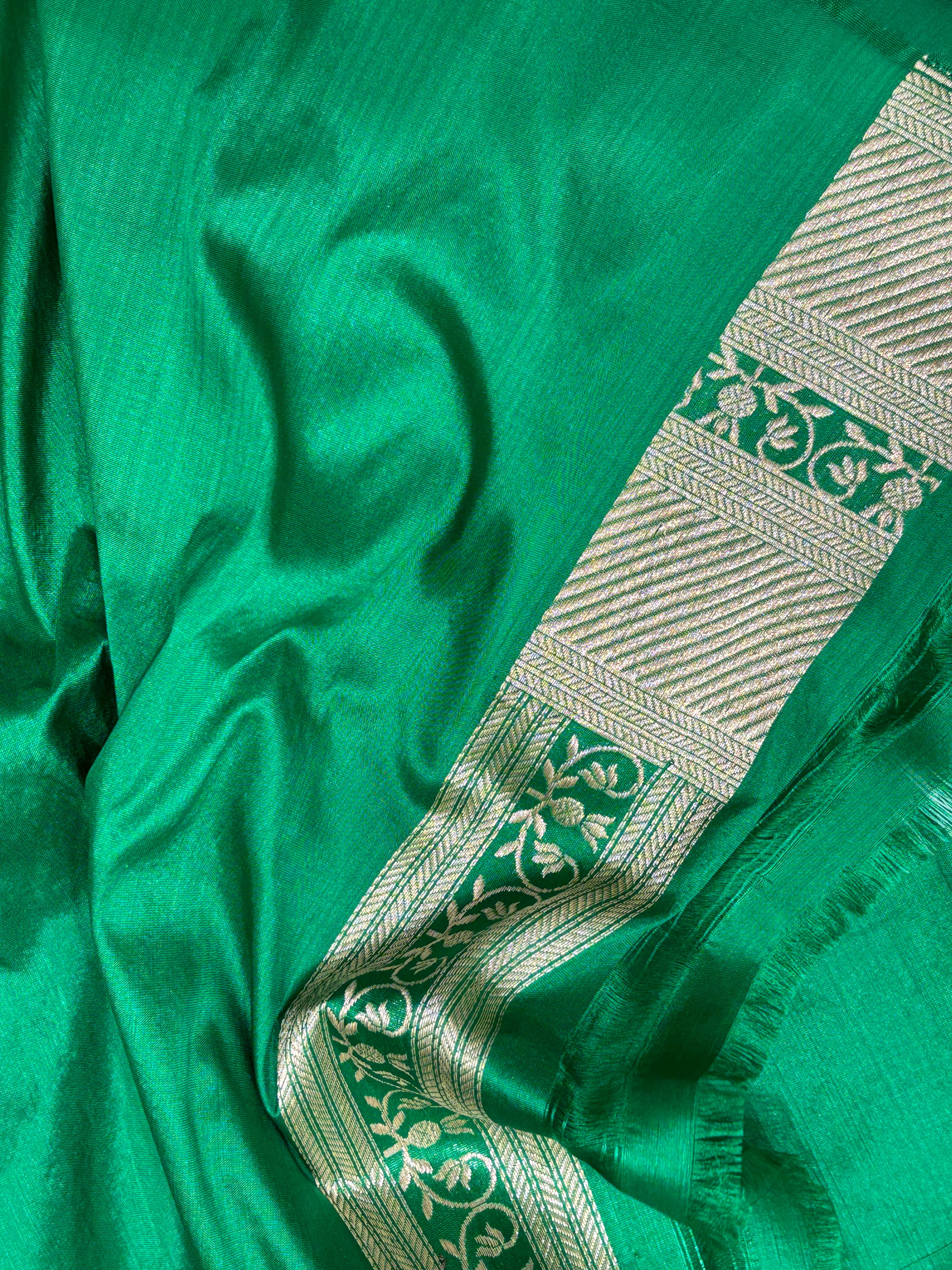 Emerald Green Pure Banarasi Katan Silk Handwoven Saree