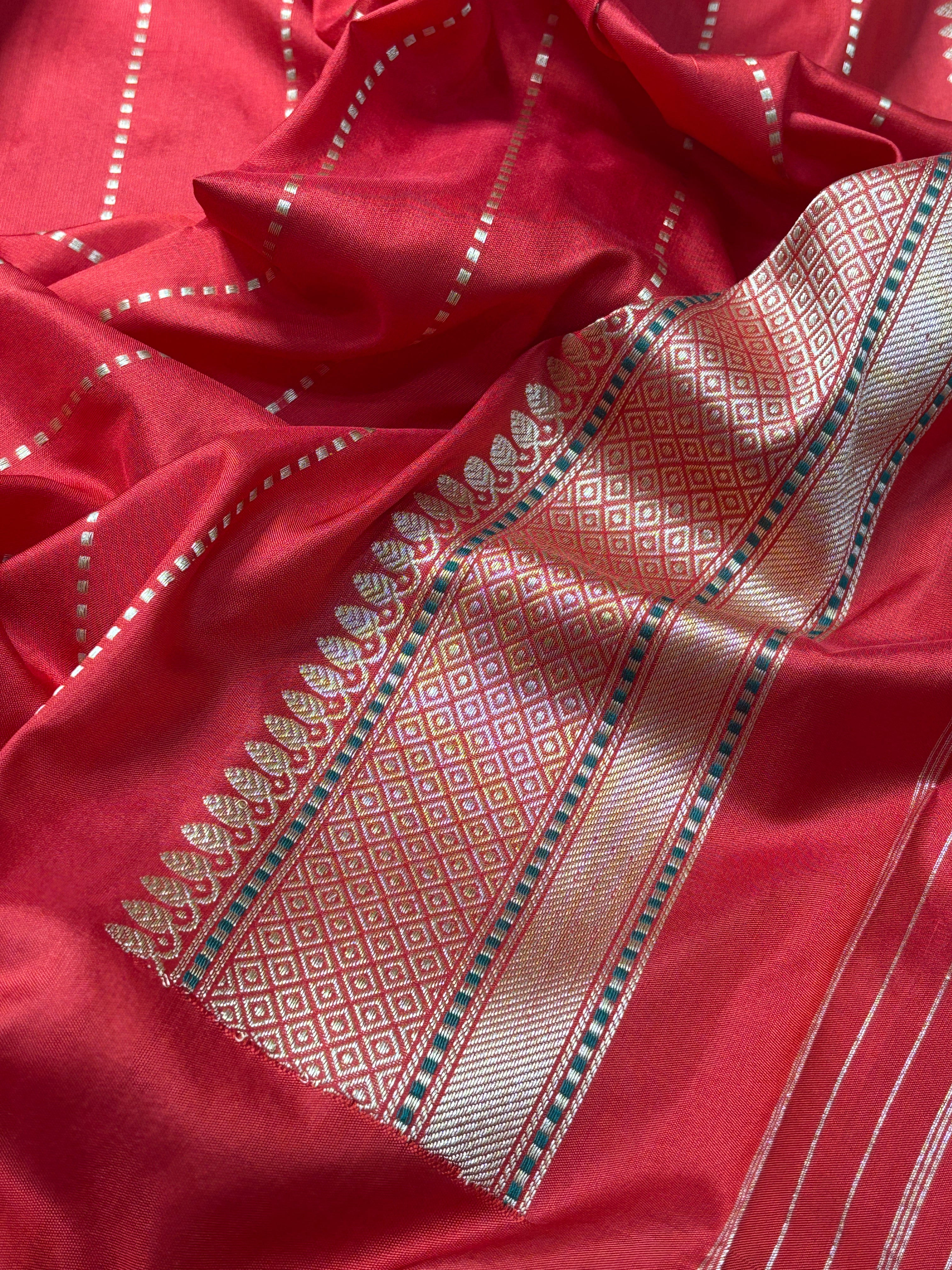 Red Pure Banarasi Rangkaat Silk Handloom Saree