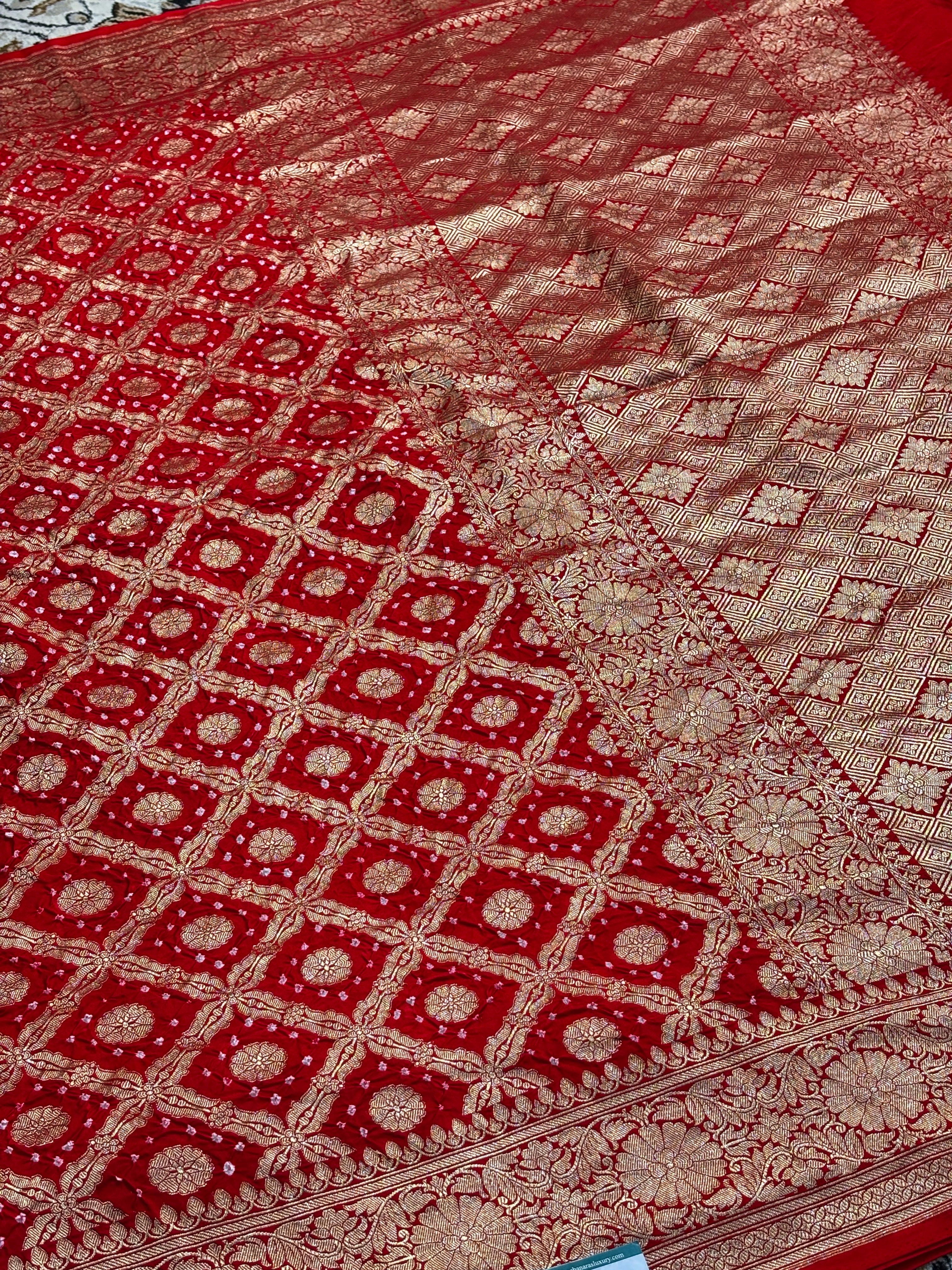 Red Banarasi Mashru Bandhan Silk Saree