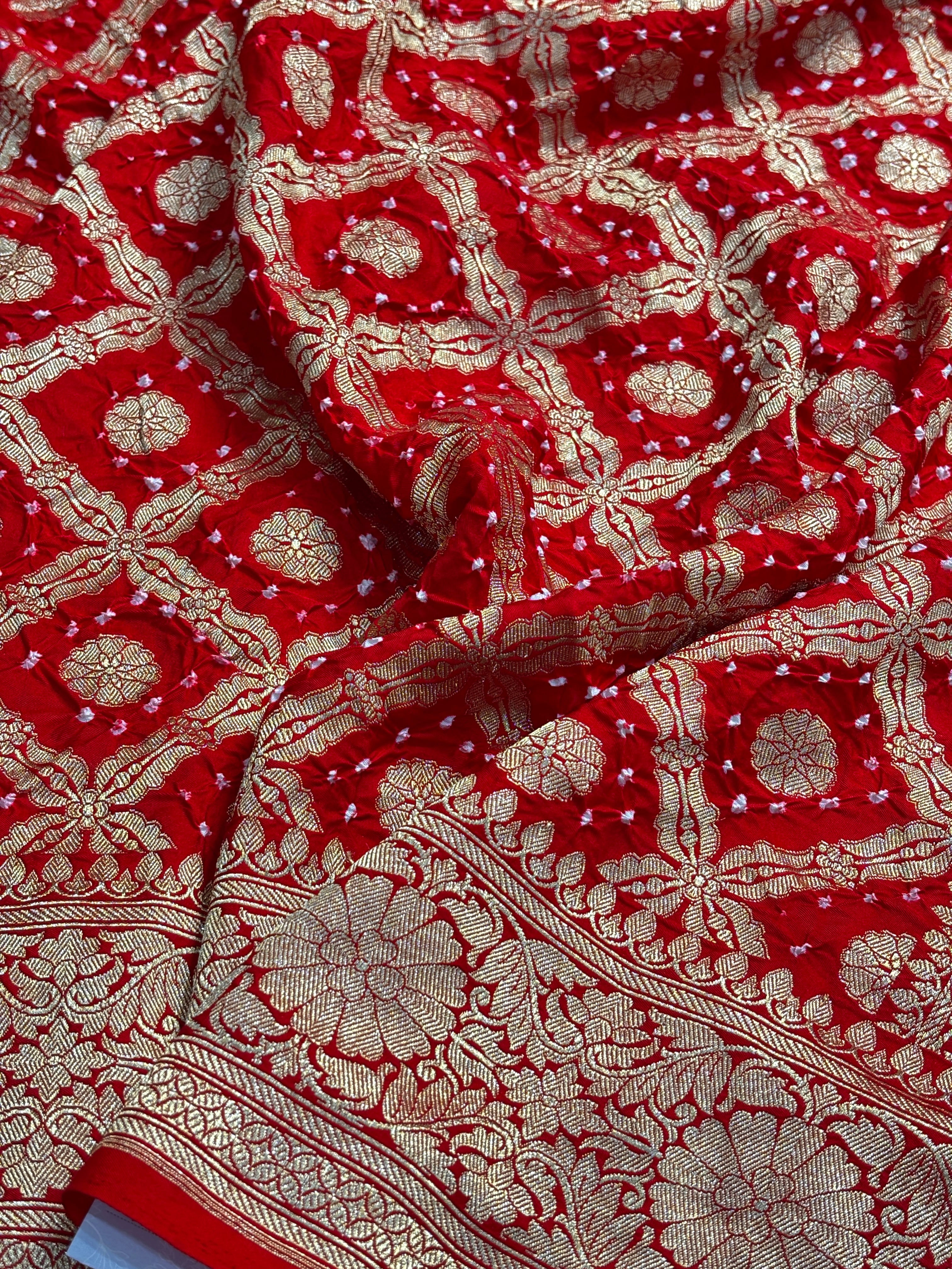 Red Banarasi Mashru Bandhan Silk Saree