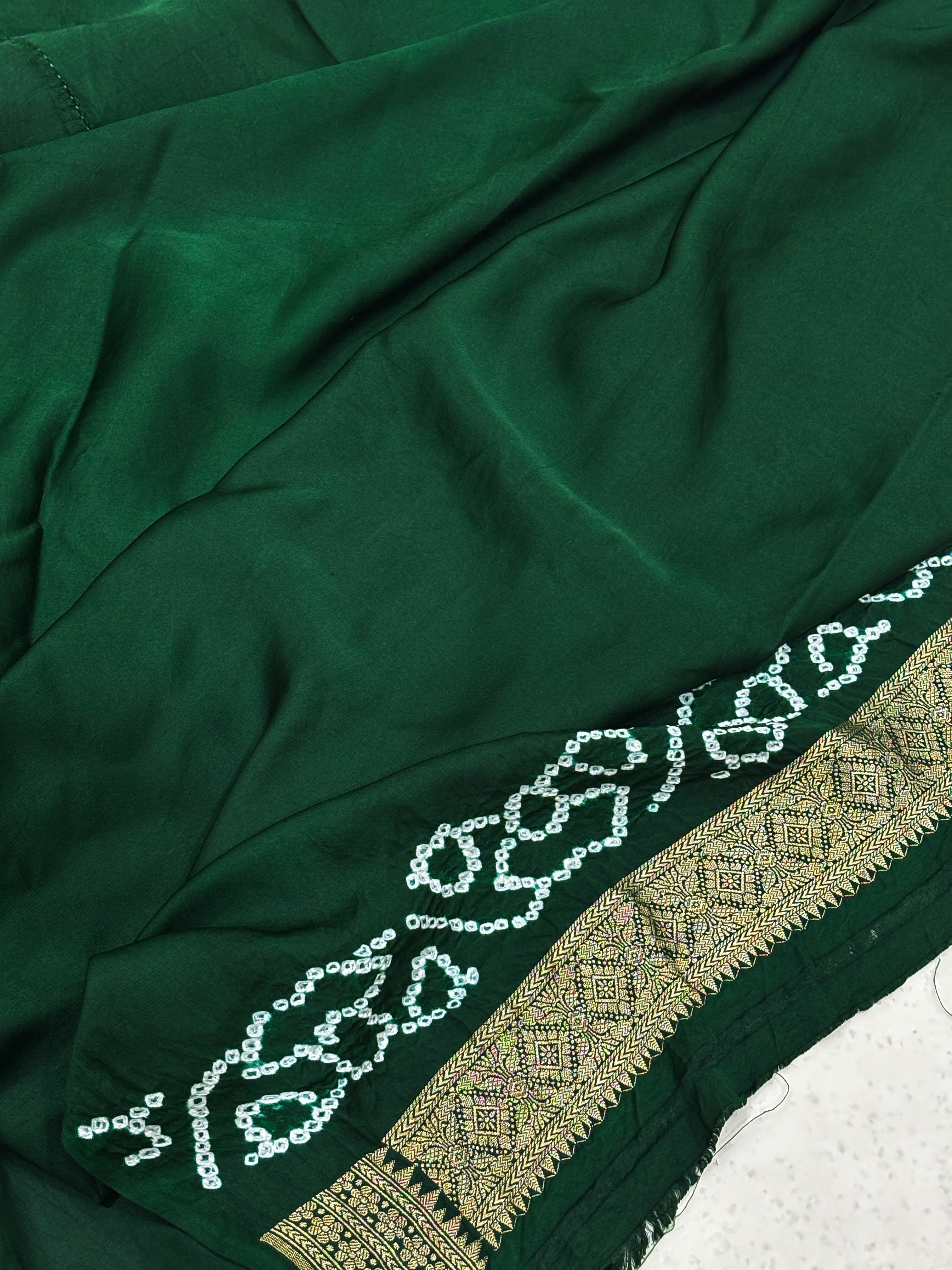 Handloom Satin Mashru Silk Saree with Traditional Bandhani Motifs & Zari Border – Heritage Banarasi Weave