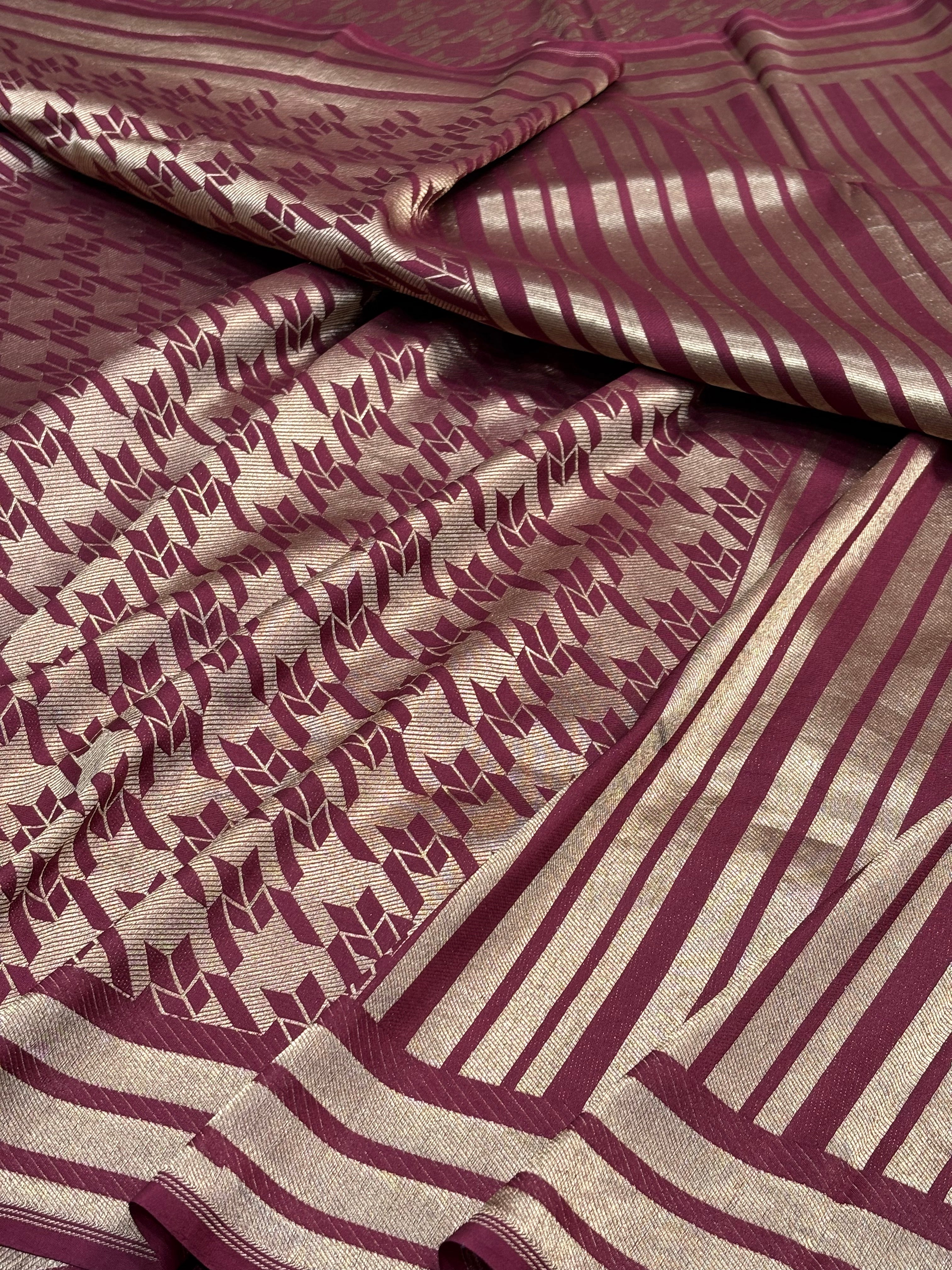 Golden Wine Banarasi Katan Brocade Silk Saree