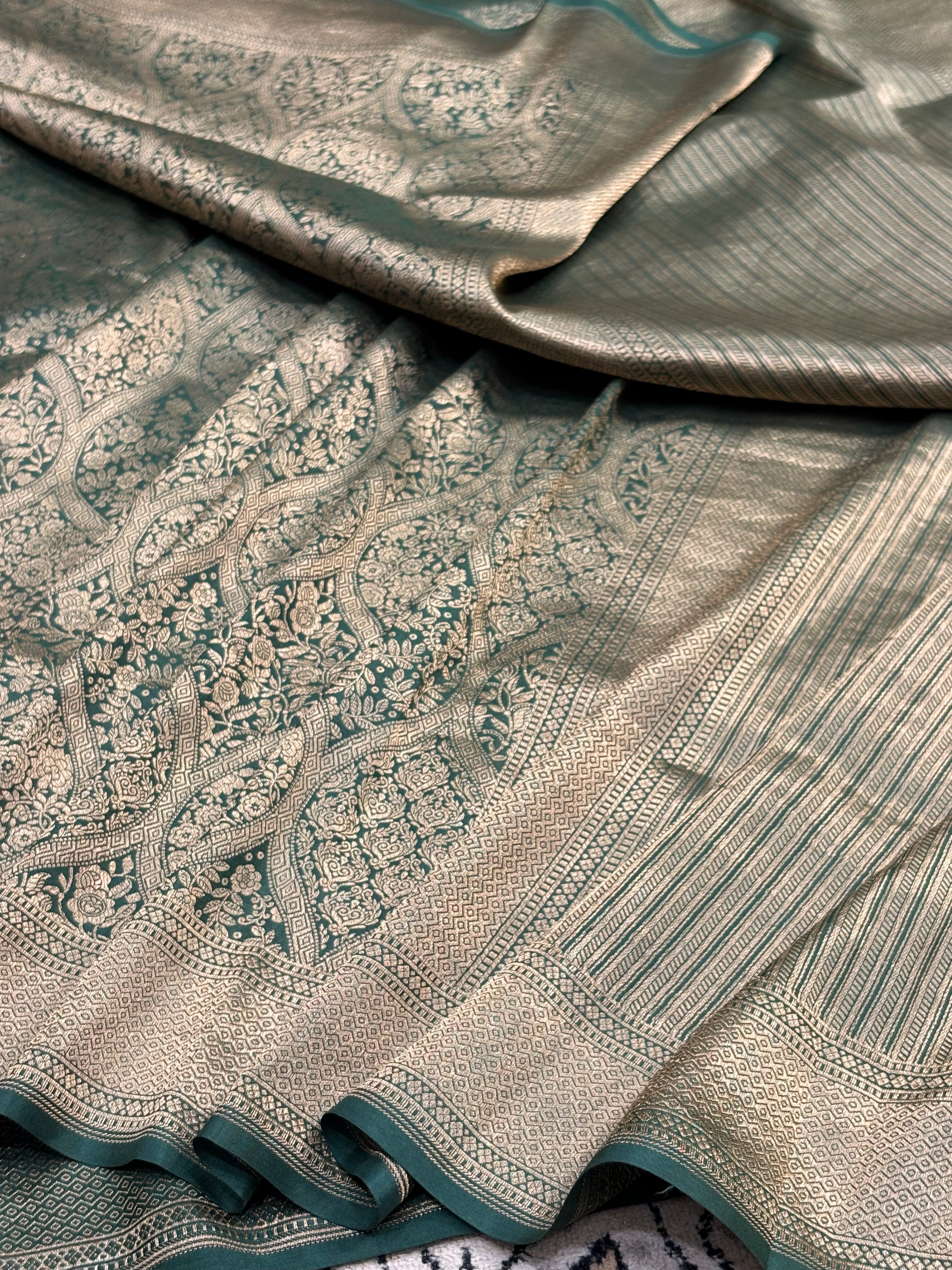 Bottle Green Banarasi Katan Brocade Silk Saree