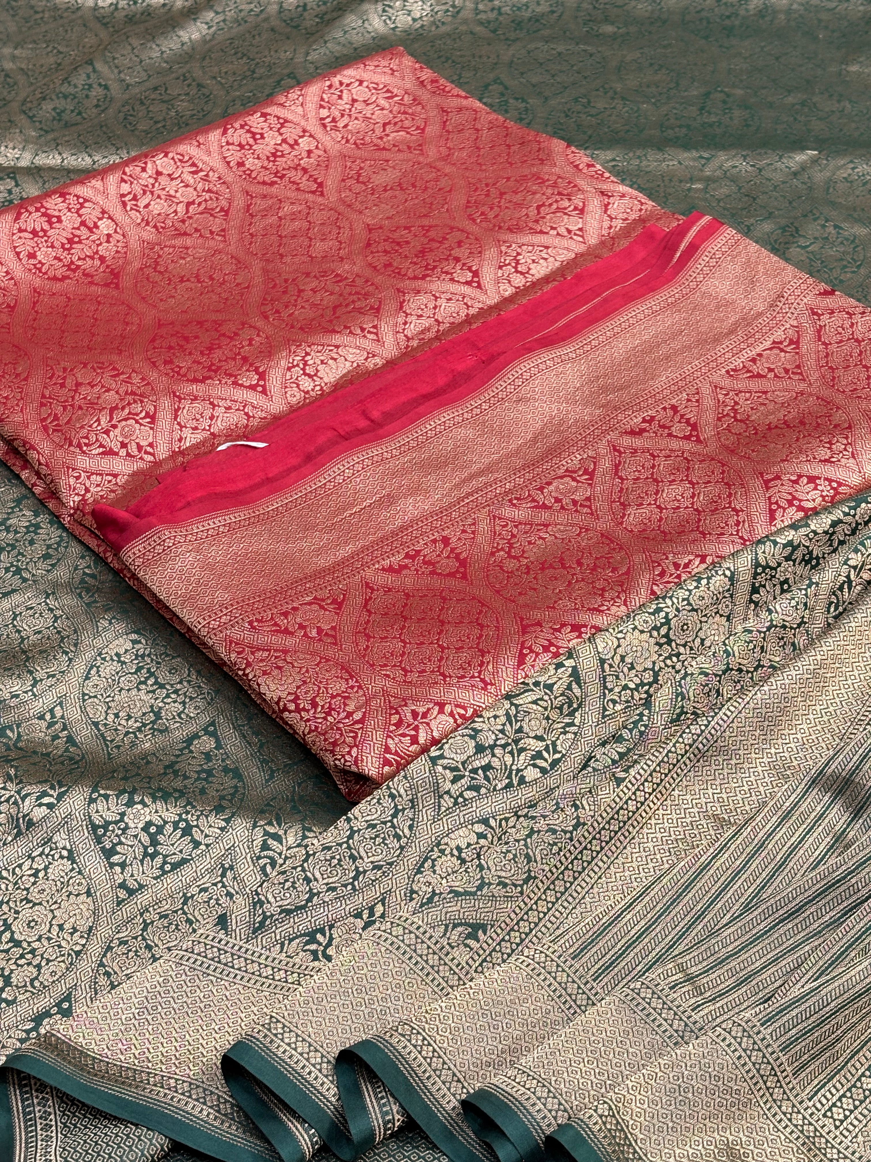 Bottle Green Banarasi Katan Brocade Silk Saree