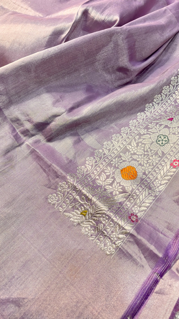 Dusty Lavender Tissue Banarasi Silk Handwoven Saree