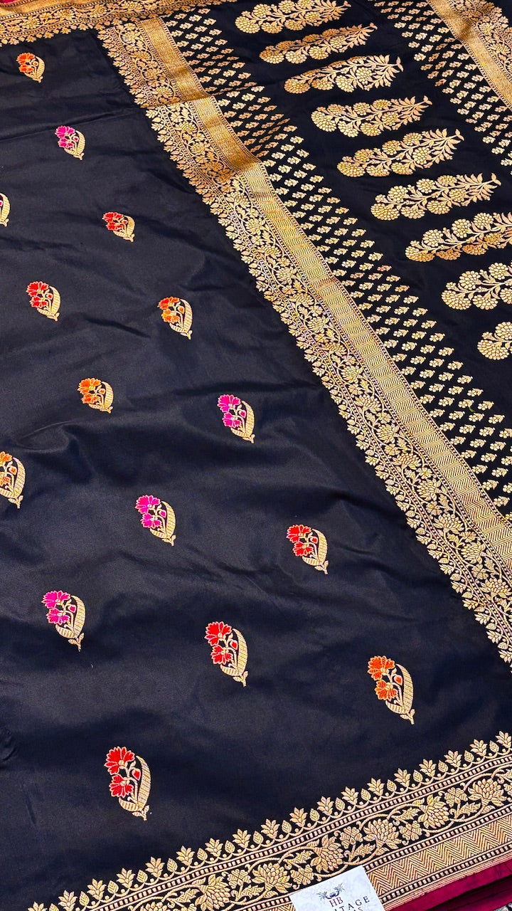 Black Minakari Banarasi Katan Silk Handwoven Saree