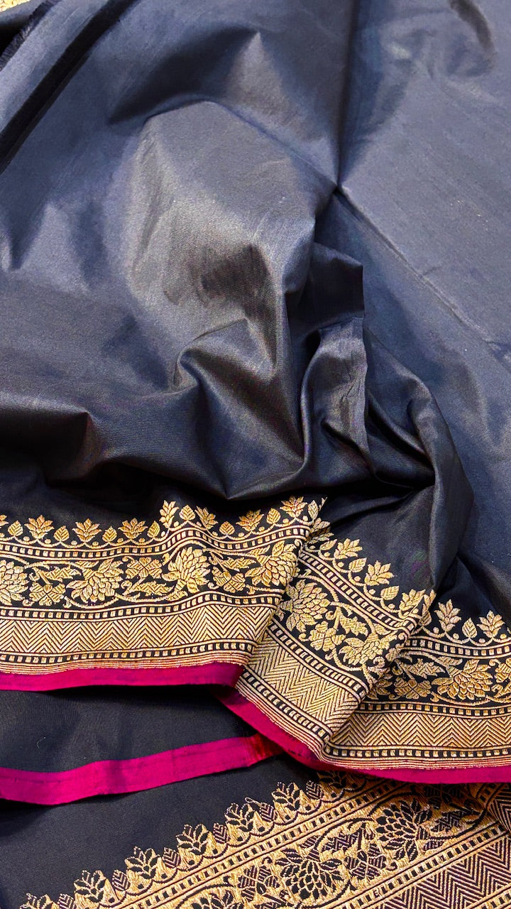 Black Minakari Banarasi Katan Silk Handwoven Saree