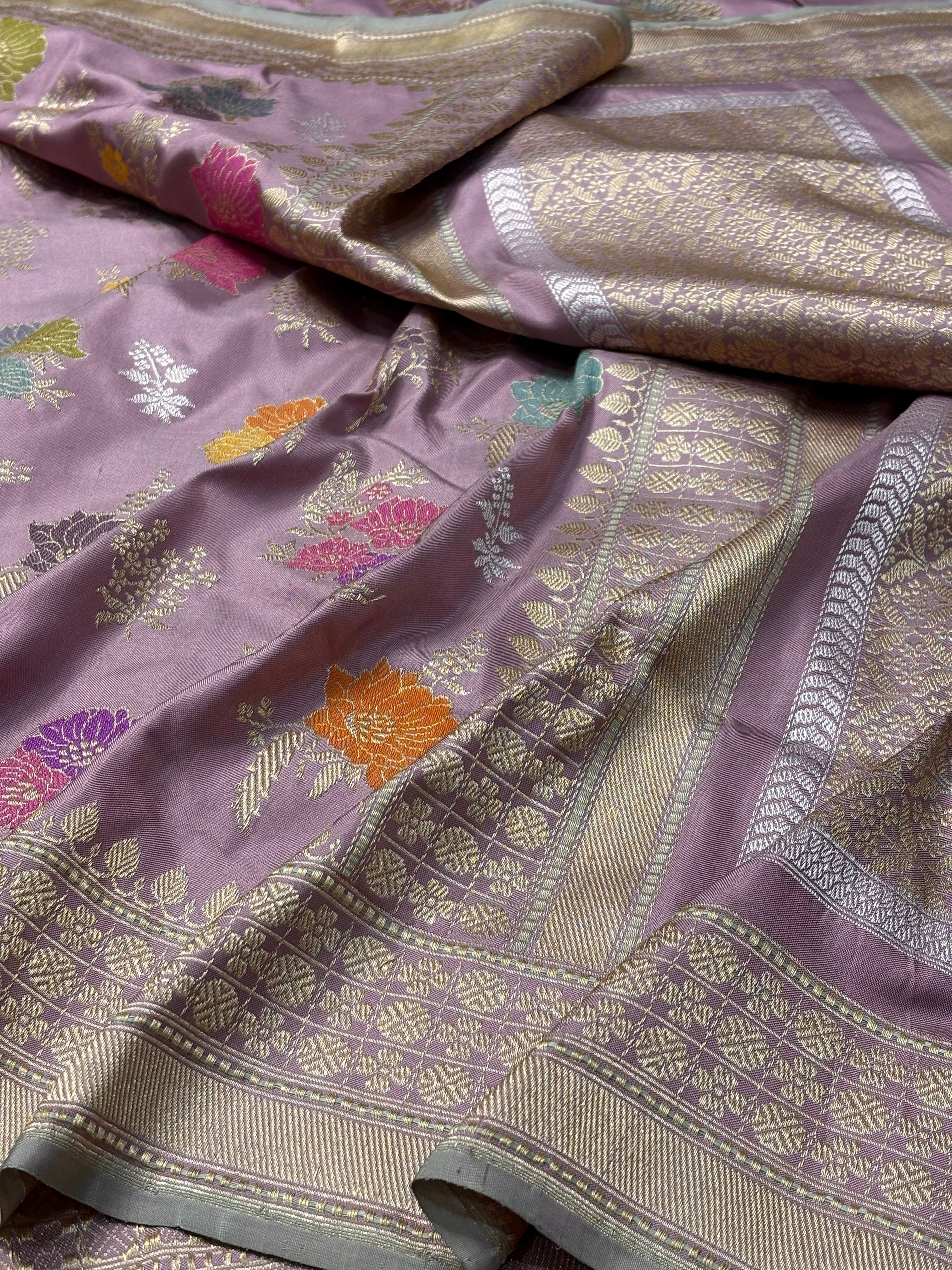 Mauve Pure Banarasi Ektara Silk Handwoven Saree