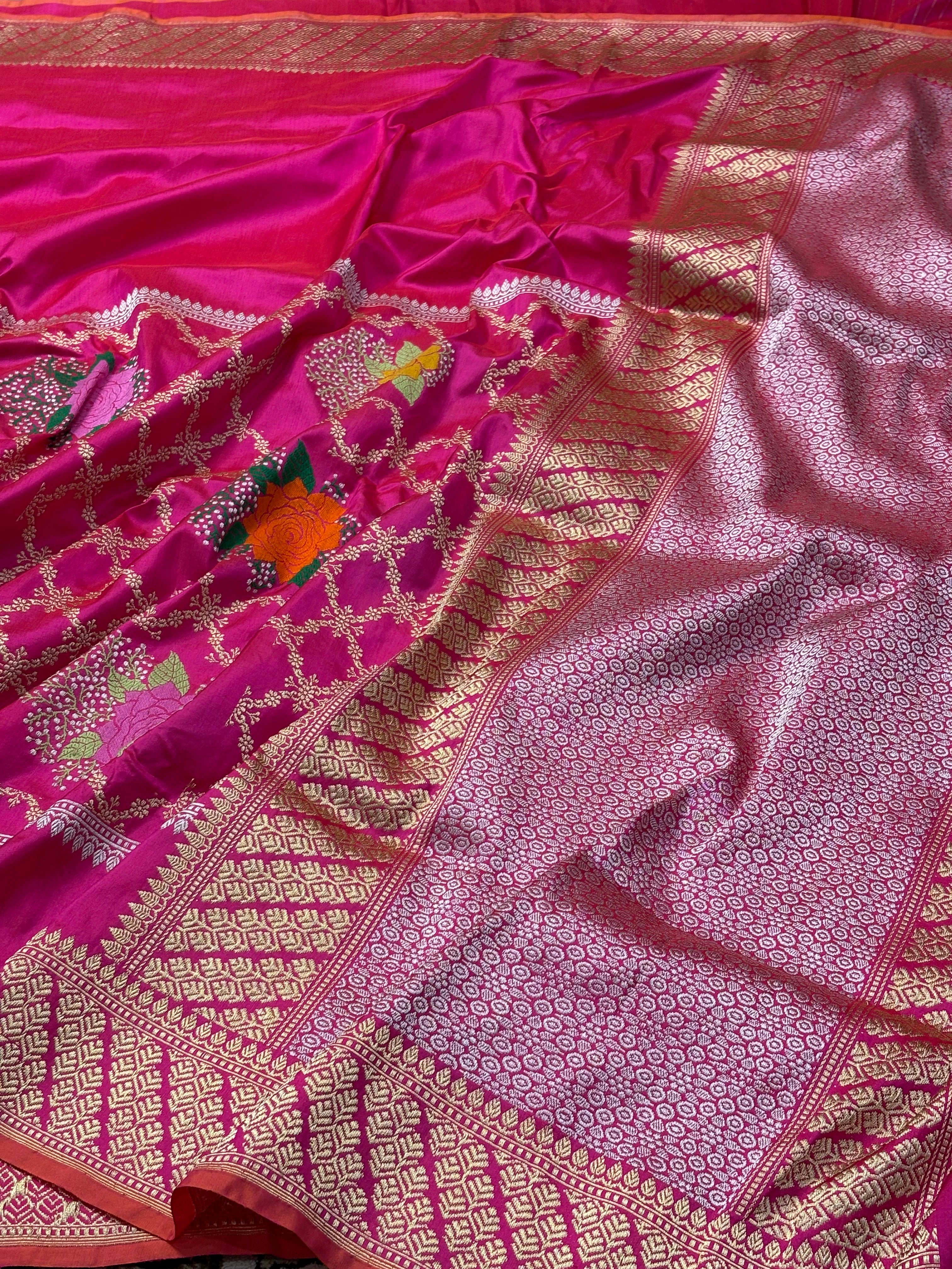 Rani Pink Pure Banarasi Katan Silk Handwoven Saree