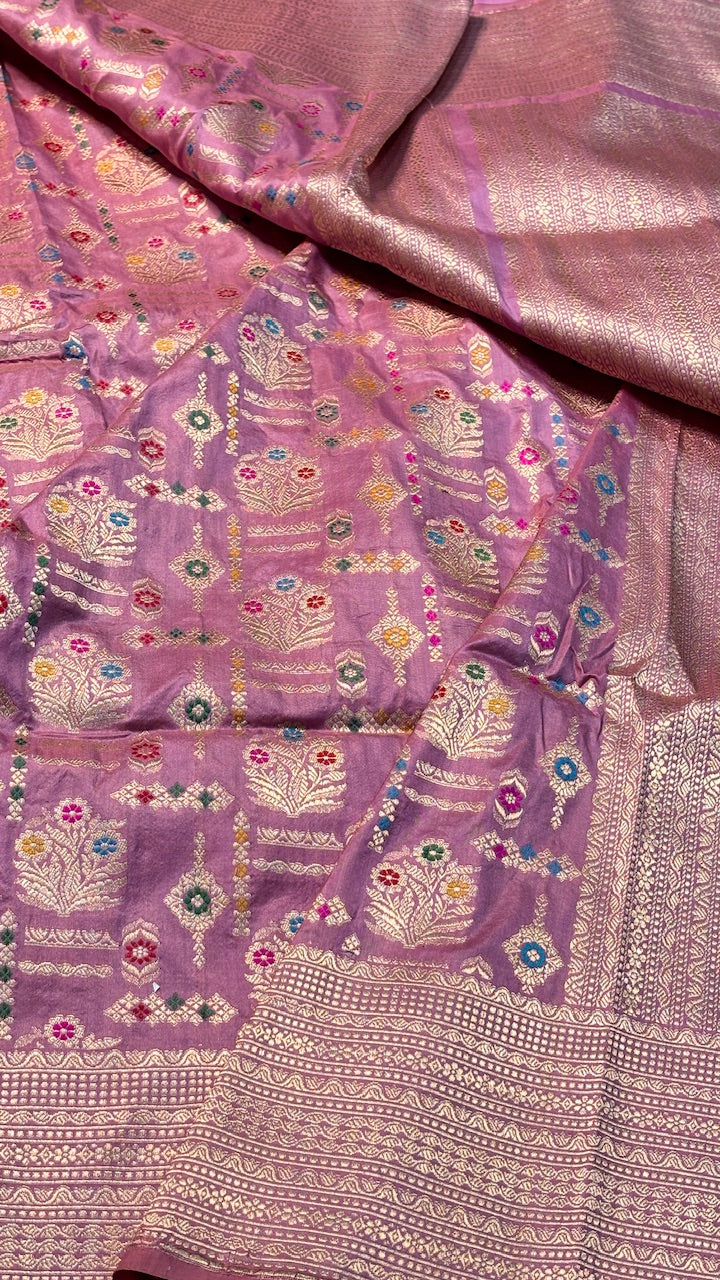 Dusty LavenderPure Banarasi Katan Silk Saree with Meenakari