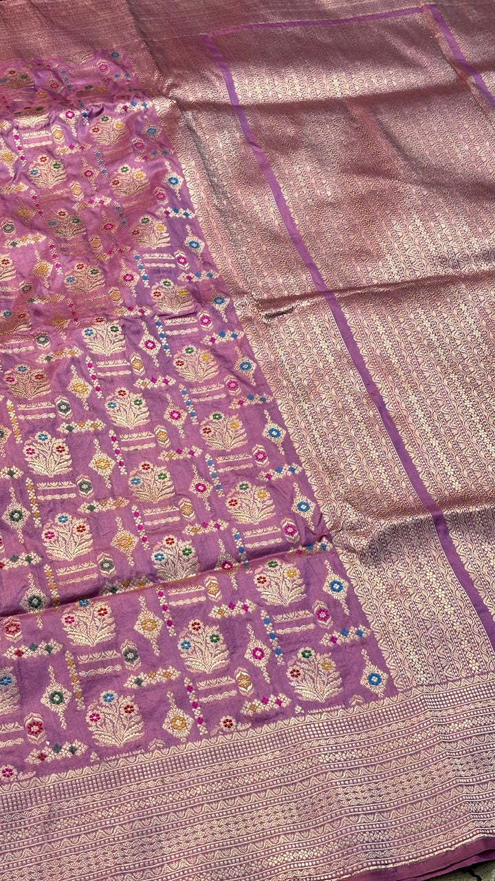 Dusty LavenderPure Banarasi Katan Silk Saree with Meenakari