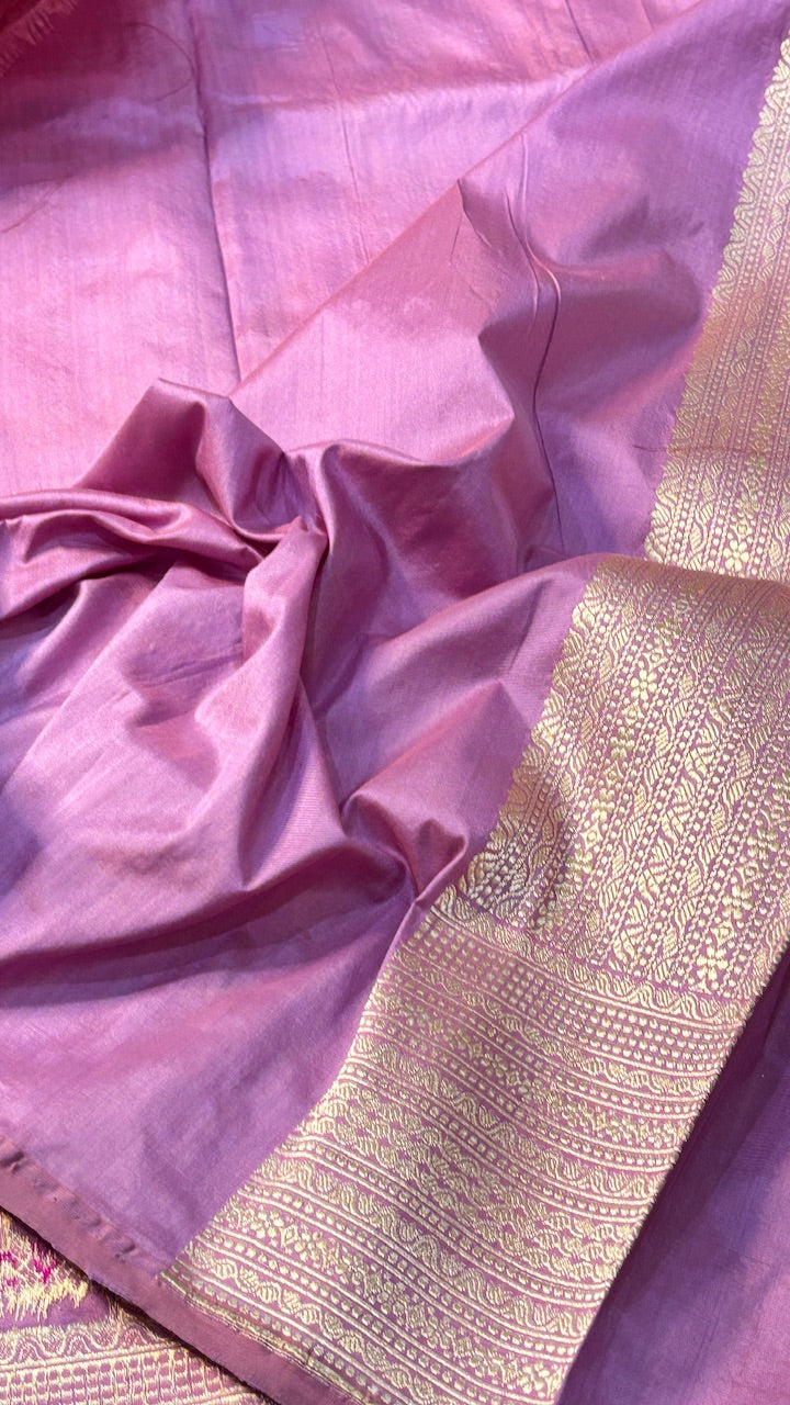 Dusty LavenderPure Banarasi Katan Silk Saree with Meenakari