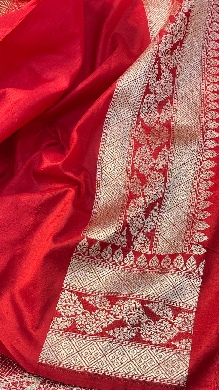 Red Pure Banarasi Katan Silk Saree with Meenakari