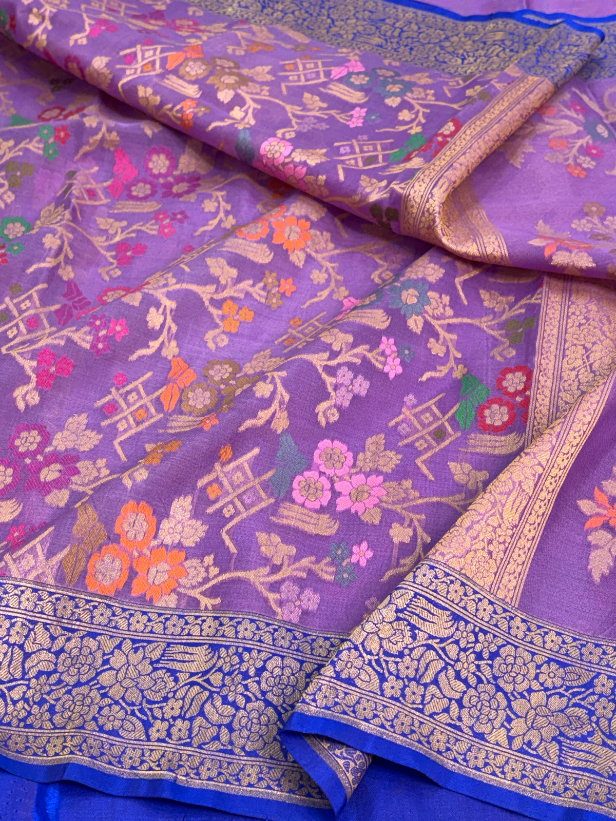 Lavender Pure Banarasi Kora Jamdani Saree