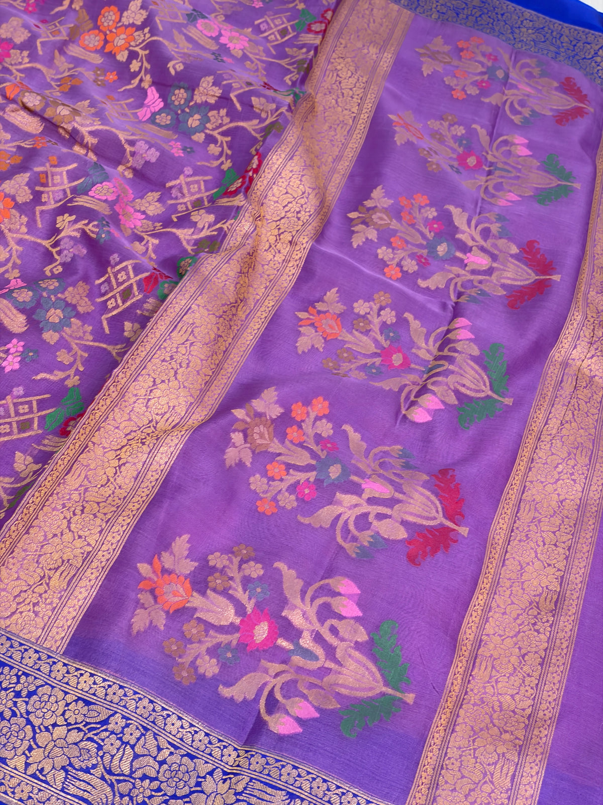 Lavender Pure Banarasi Kora Jamdani Saree