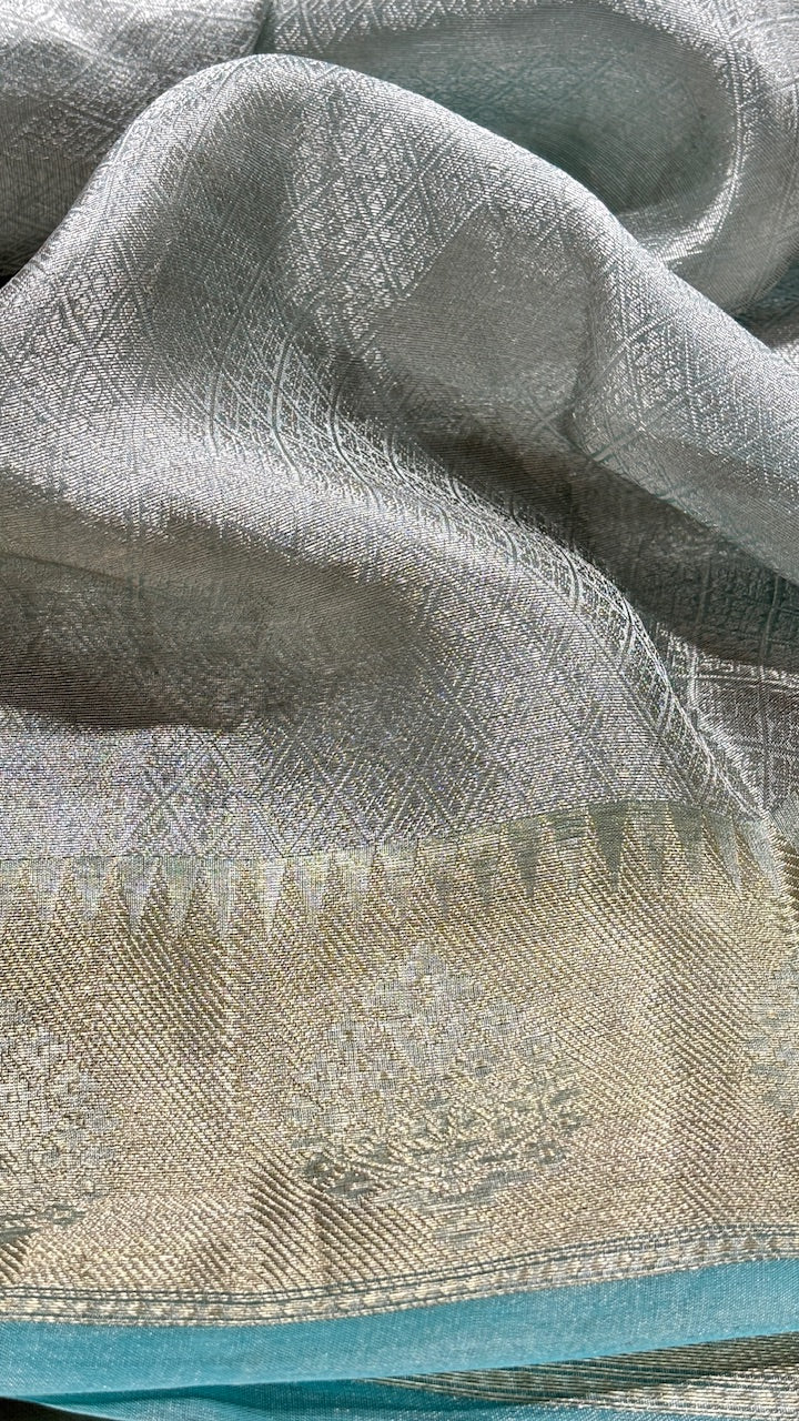 Molten Silver Pure Zari Tissue Saree