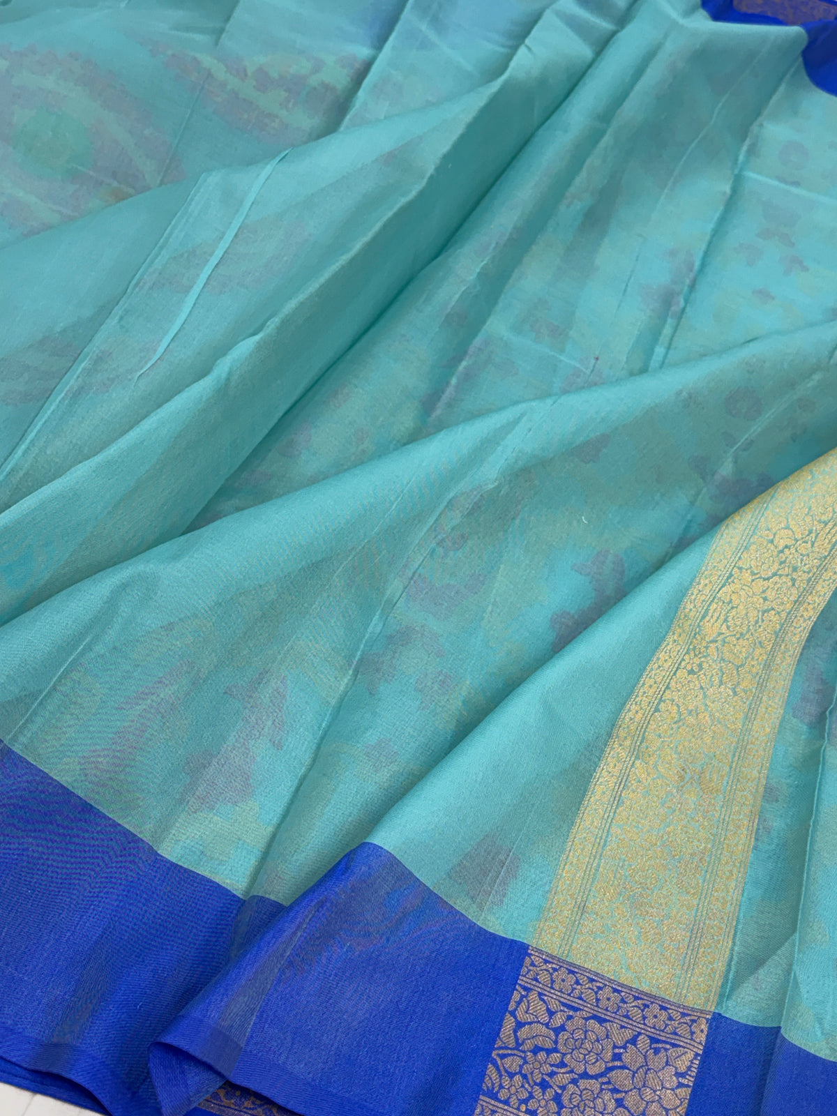Sea Green Pure Banarasi Kora Jamdani Saree