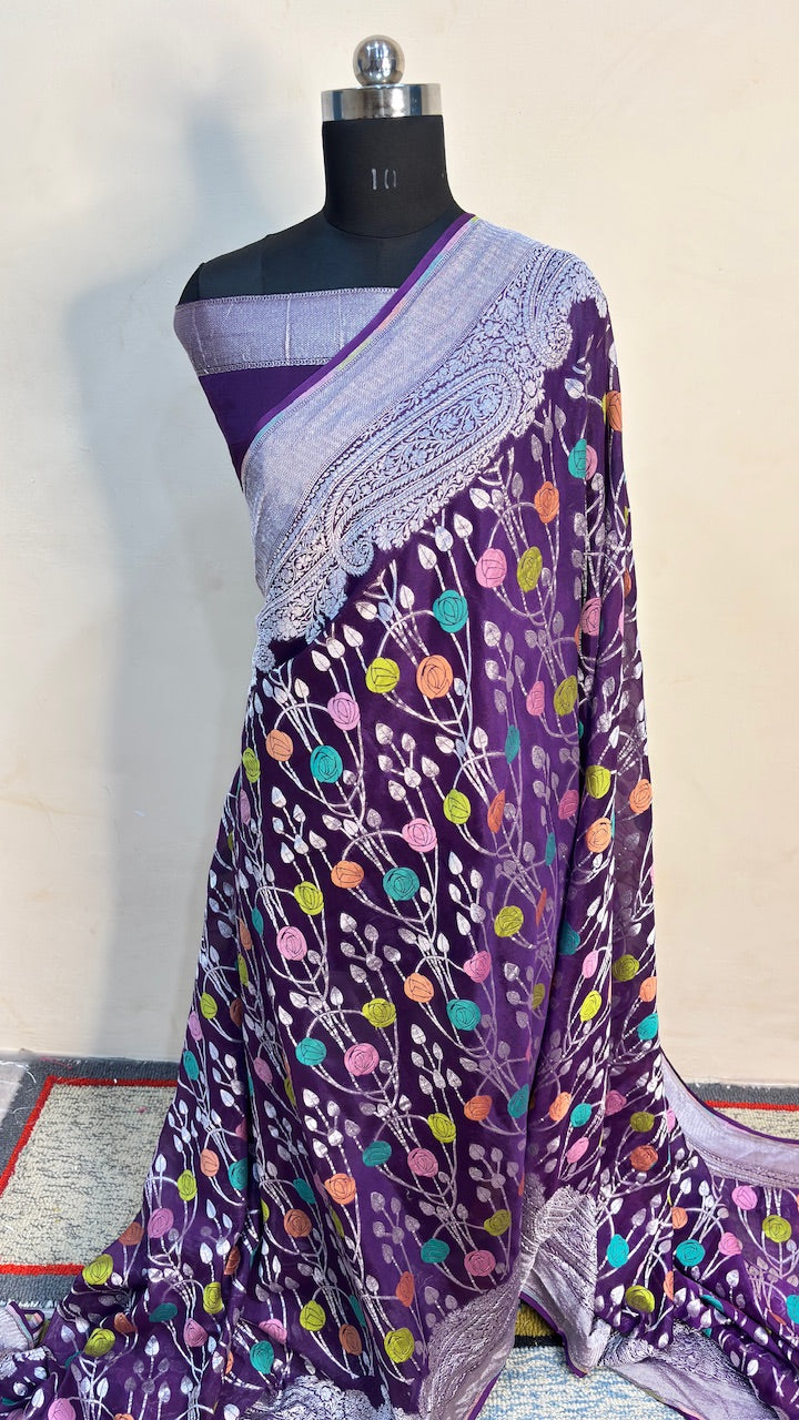 Purple Banarasi Pure Chiffon Silk Saree