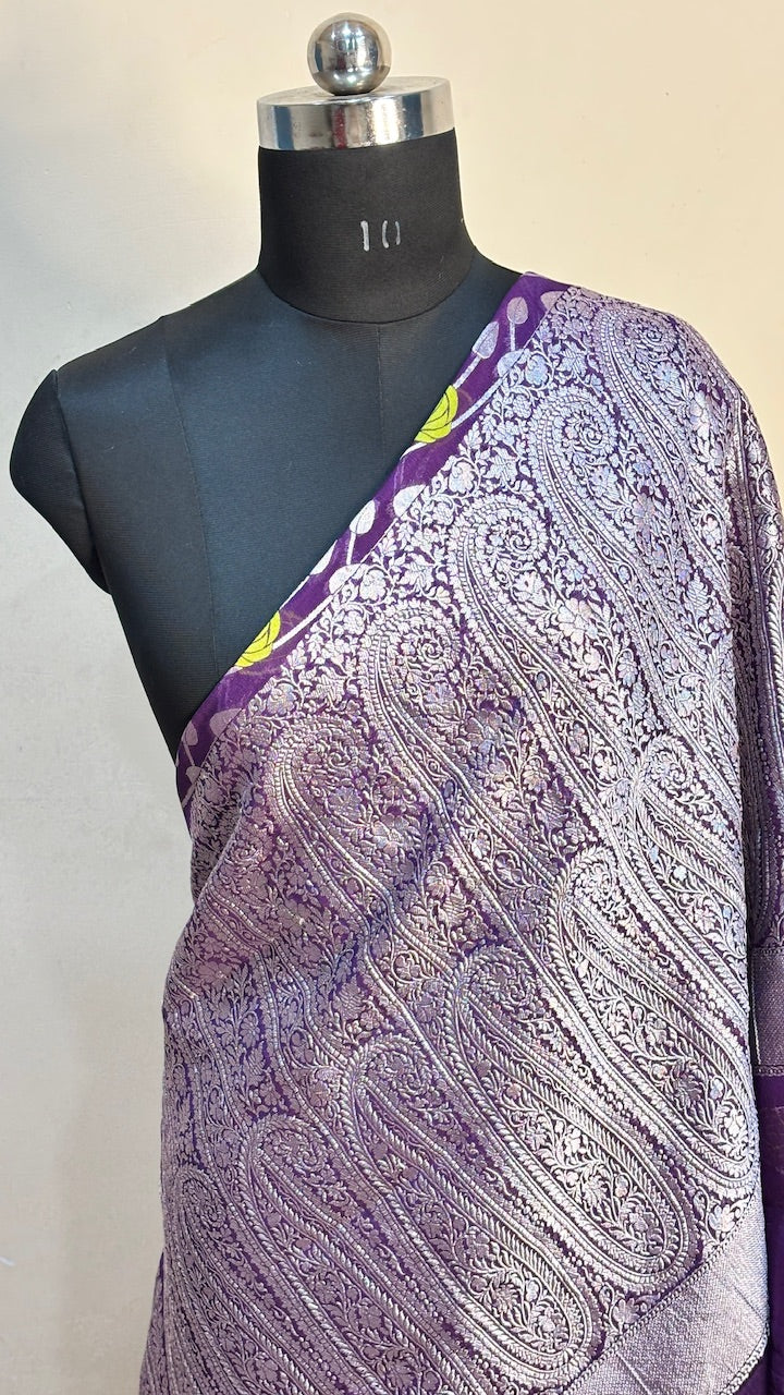 Purple Banarasi Pure Chiffon Silk Saree