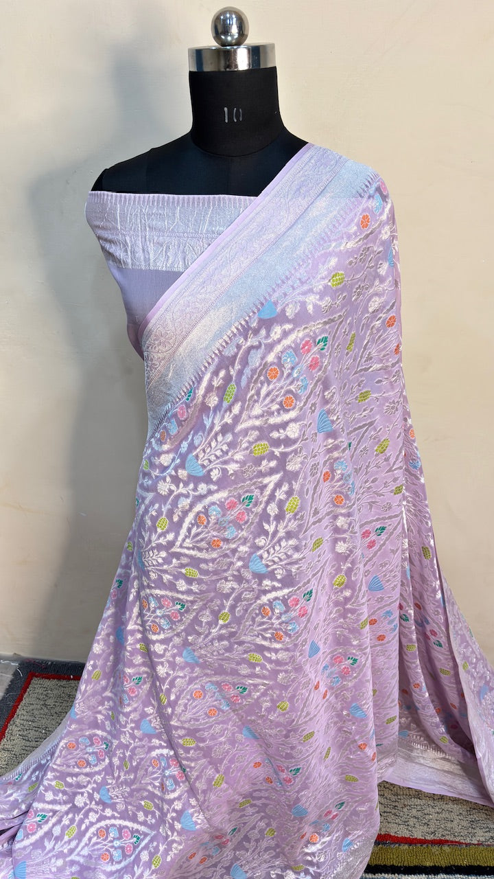 Lavender Banarasi Pure Chiffon Silk Saree