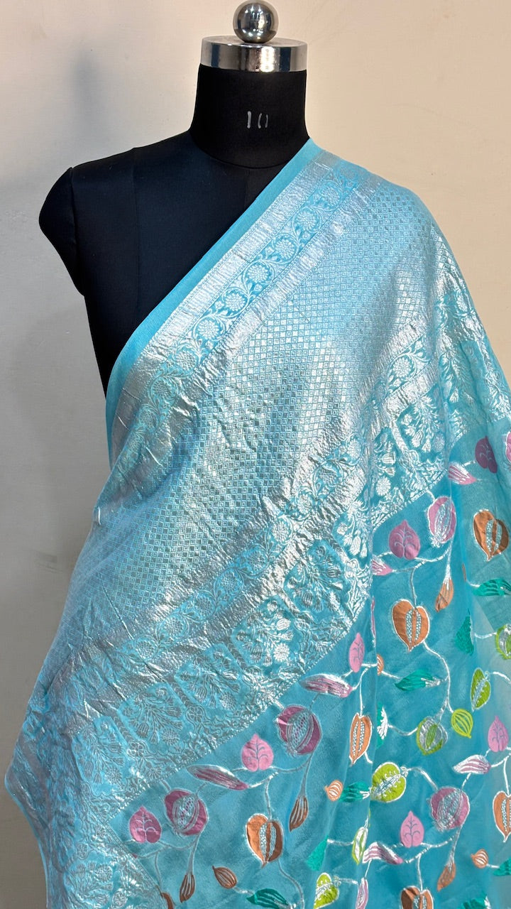 Blue Banarasi Pure Chiffon Silk Saree