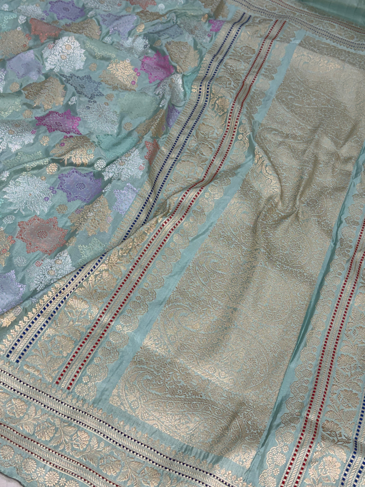 Sea Green Handwoven Pure Banarasi Rangkat Saree