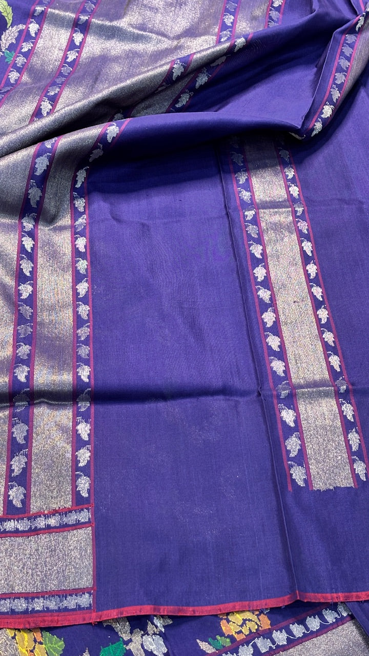 Midnight Blue Banarasi Ektara Silk Handwoven Saree with Real Zari