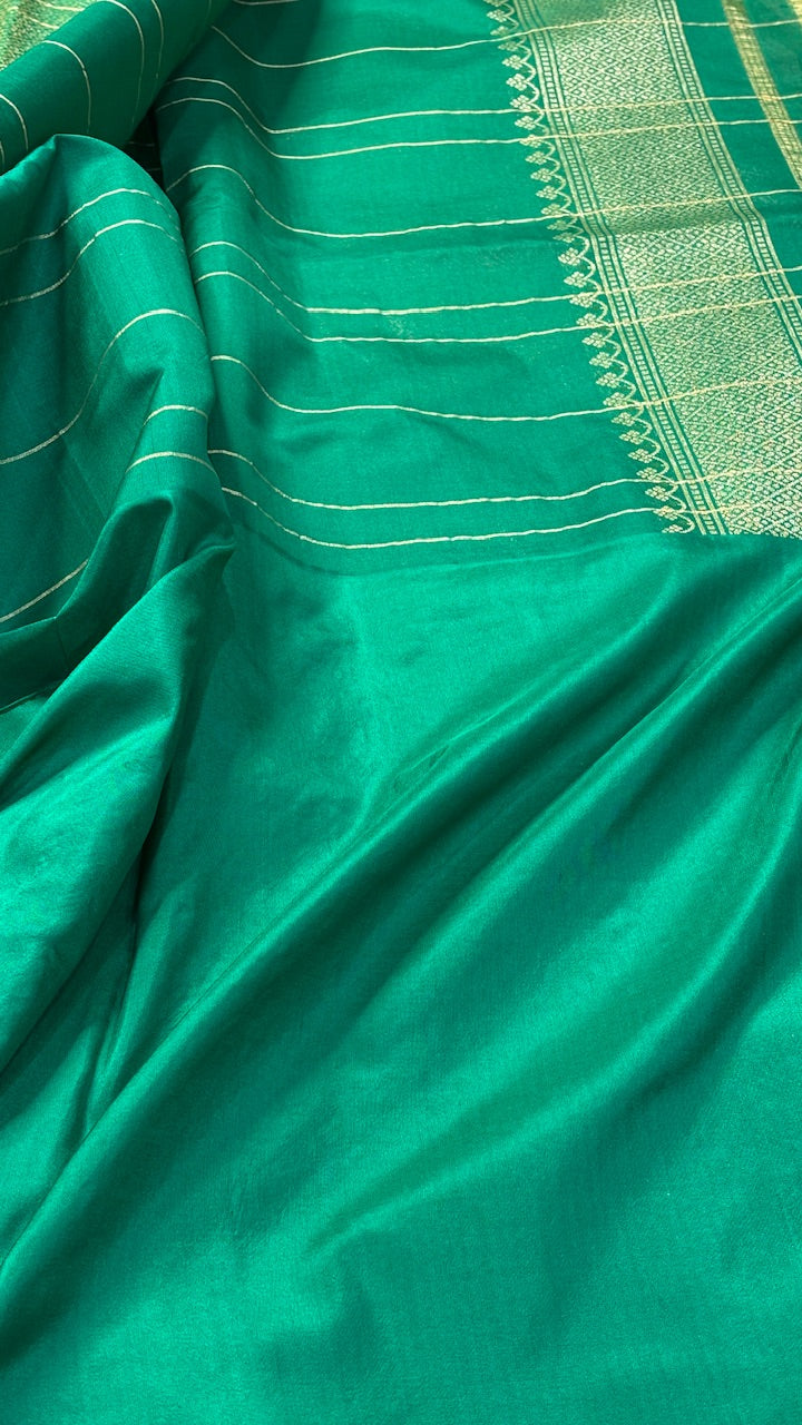 Yellow With Emerald green Border Tissue Banarasi Silk Handwoven Saree