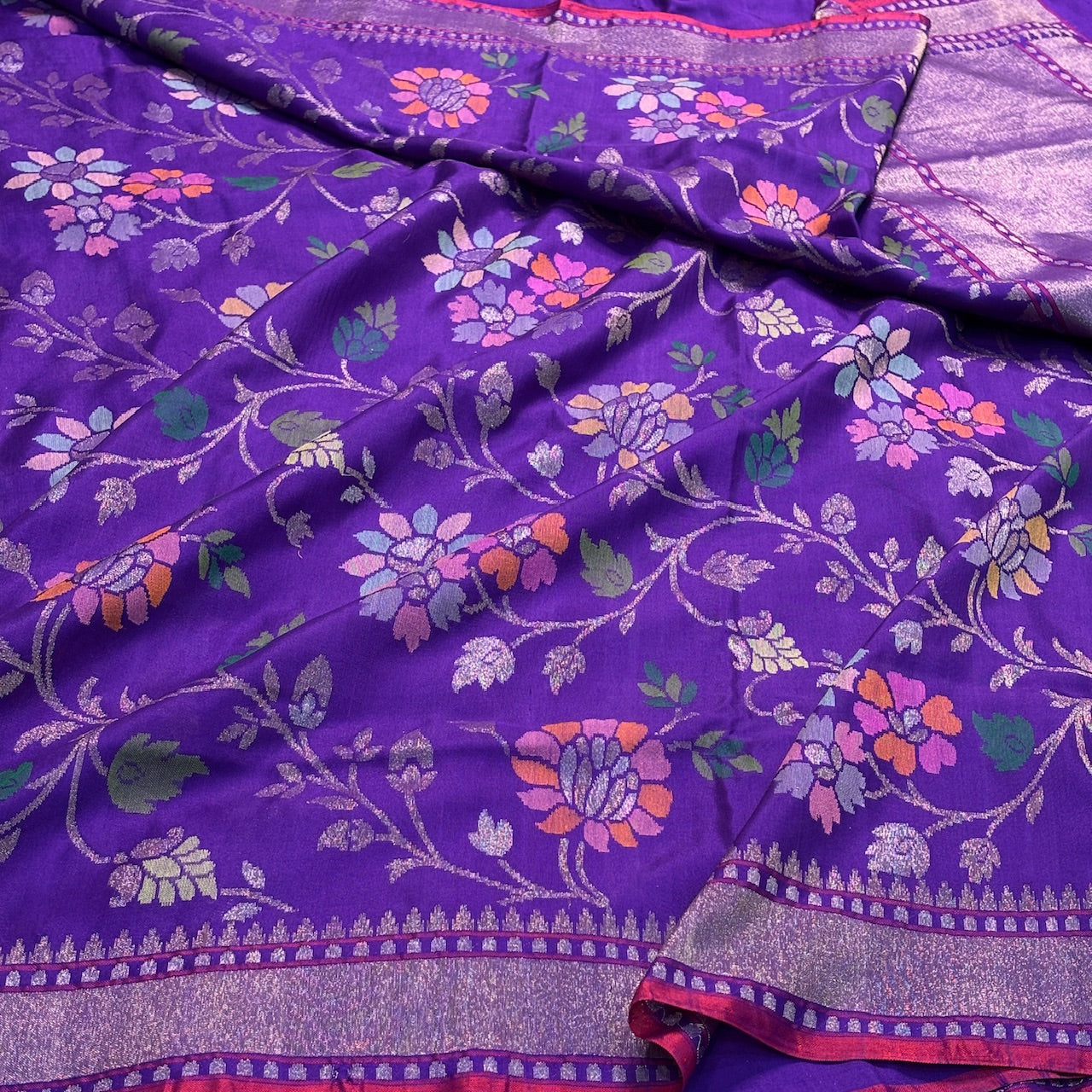 Purple Banarasi Ektara Silk Handwoven Saree with Real Zari