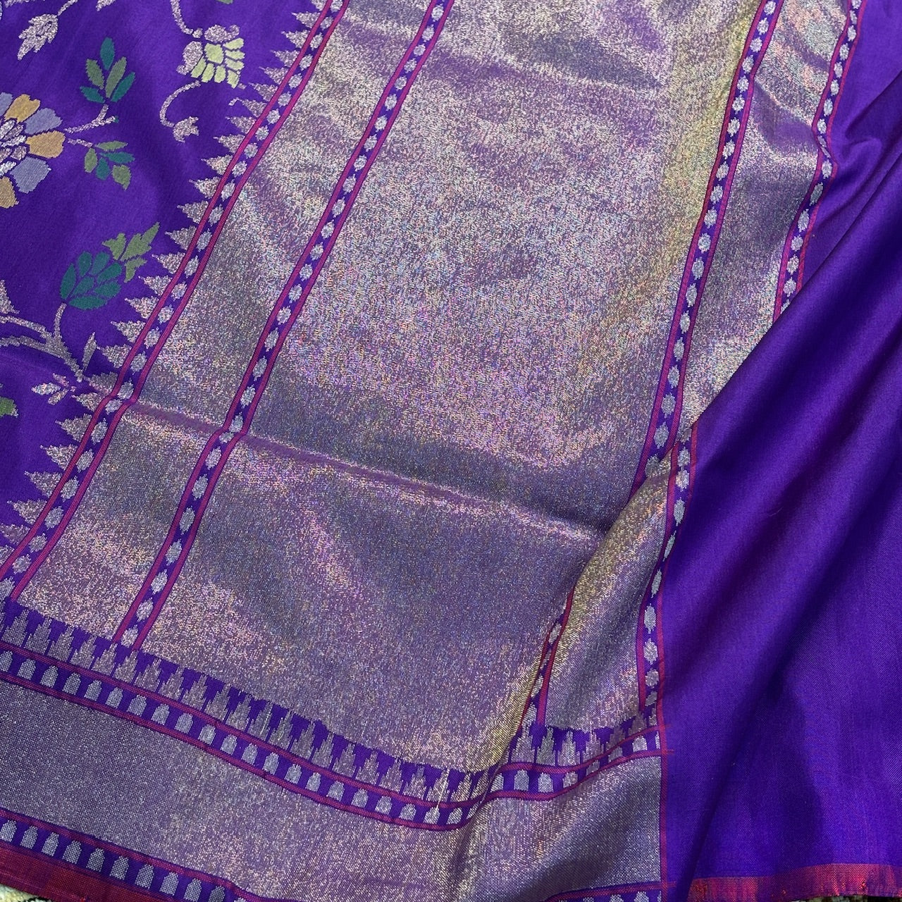 Purple Banarasi Ektara Silk Handwoven Saree with Real Zari