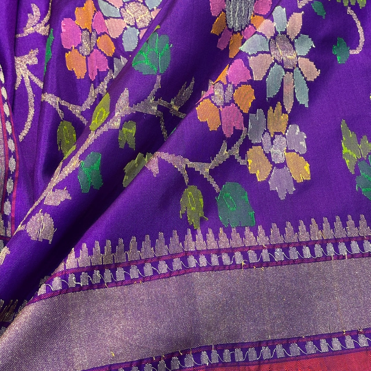 Purple Banarasi Ektara Silk Handwoven Saree with Real Zari