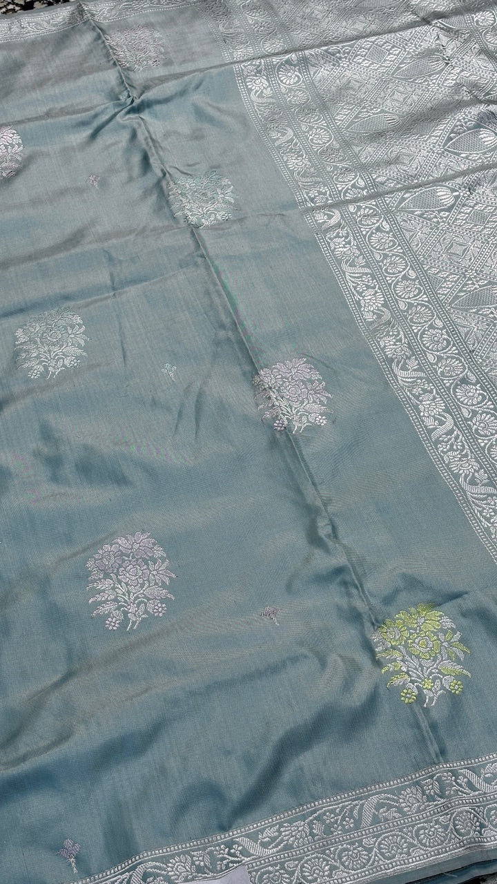 Slate-blue Pure Banarasi Ektara Silk Handwoven Saree