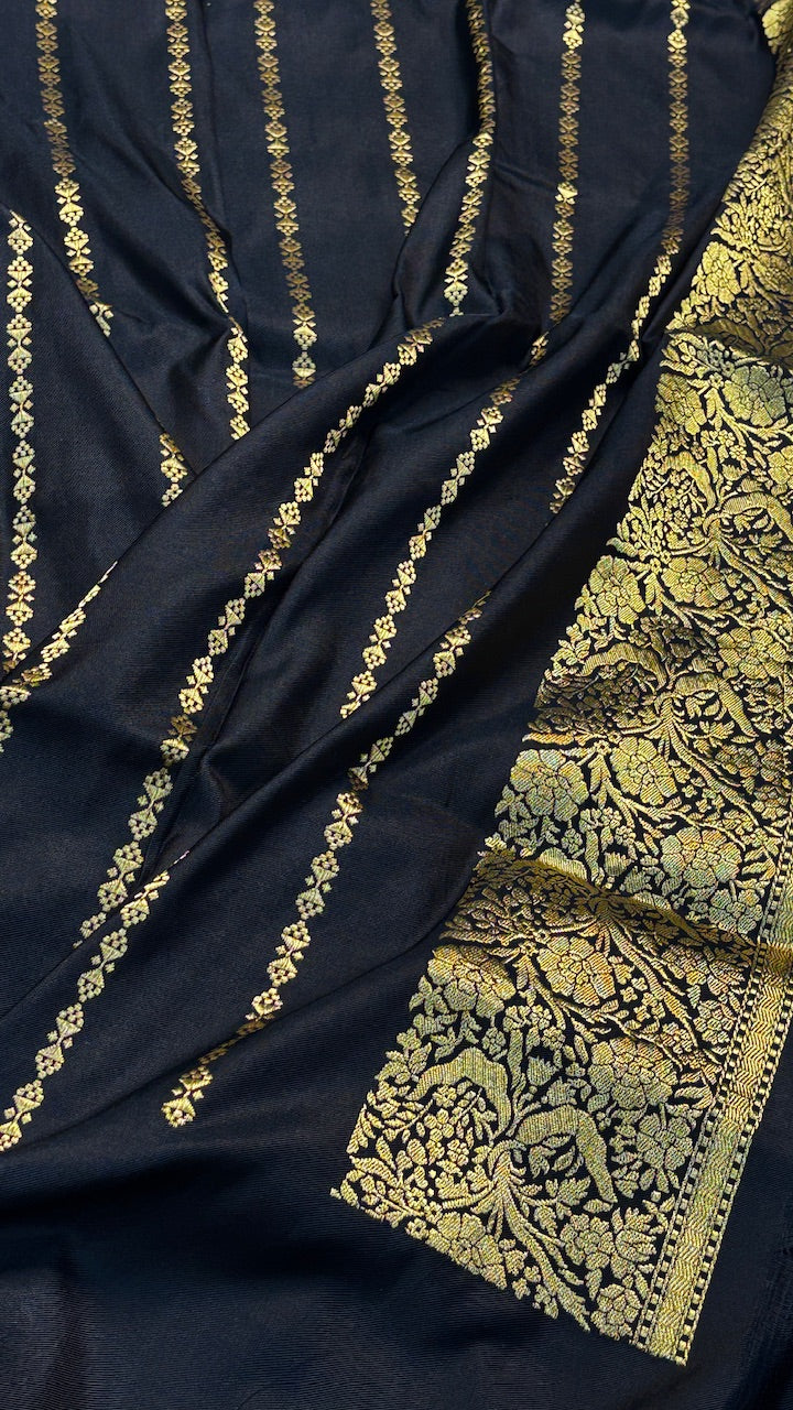 Black Banarasi Katan Silk Handwoven Saree