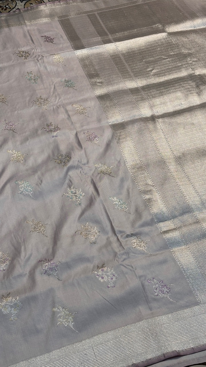 Dusty Mauve Pure Banarasi Katan Silk Handwoven Saree