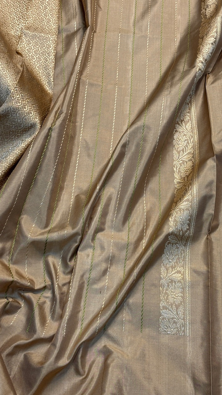 Mocha Taupe Pure Banarasi Katan Silk Handwoven Saree