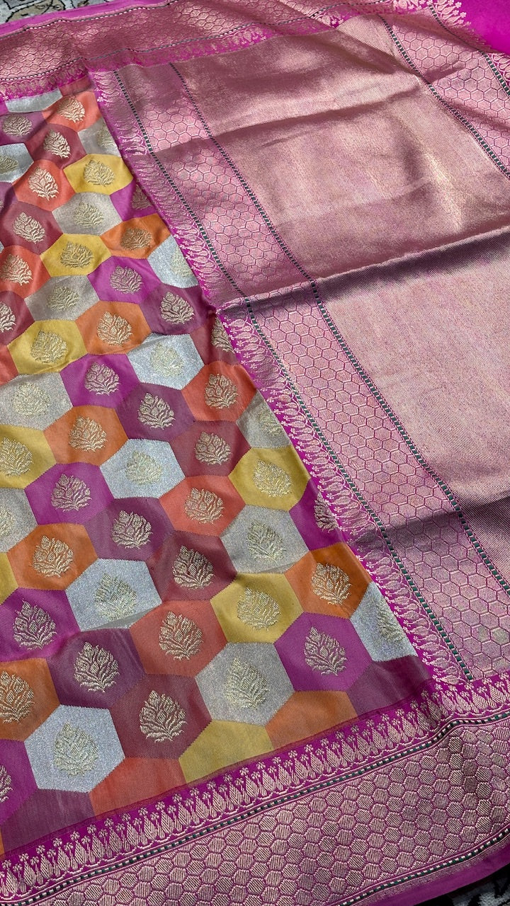 Pink Rangkaat Banarasi Katan Silk Handwoven Saree