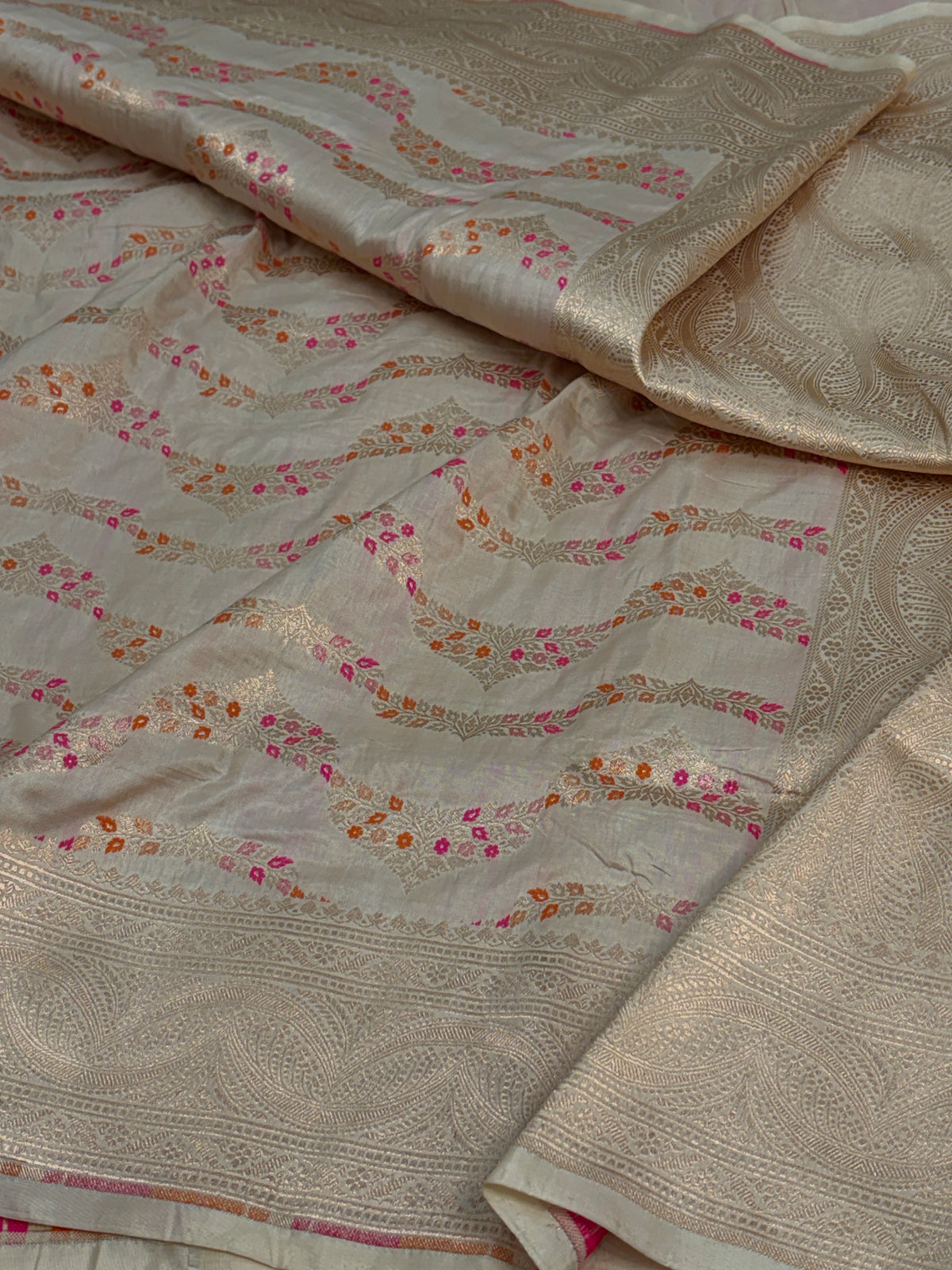 Ivory Pure Banarasi Katan Silk Saree